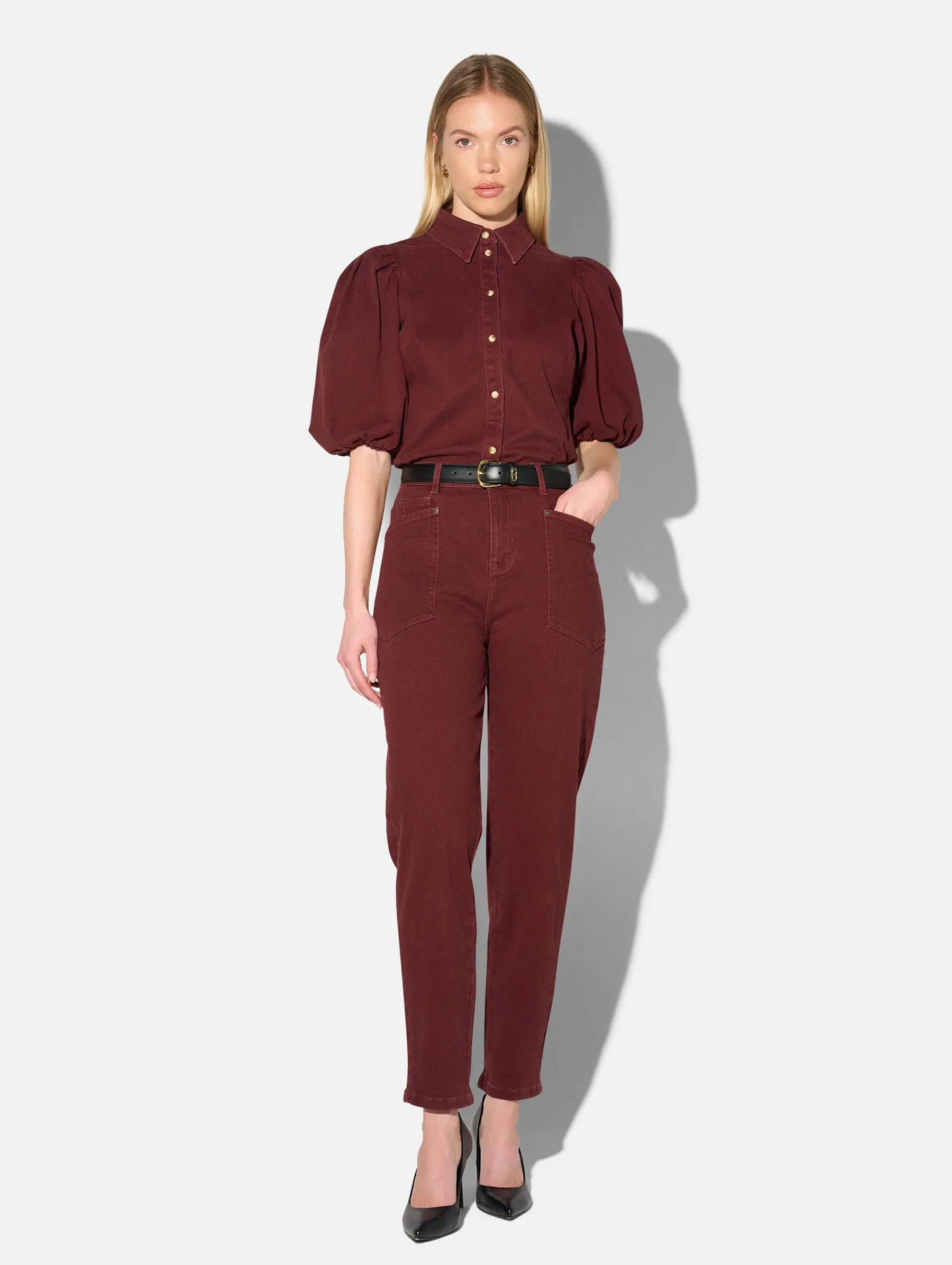 Blouse Dames Denim Pofmouw Lars Burgundy