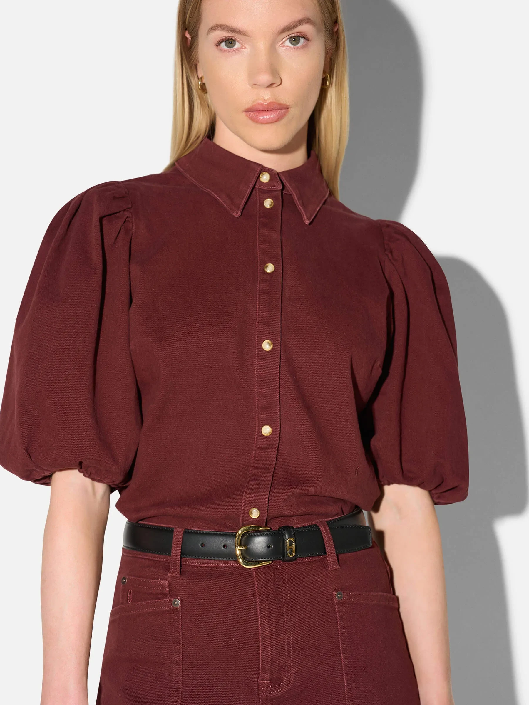 Blouse Dames Denim Pofmouw Lars Burgundy