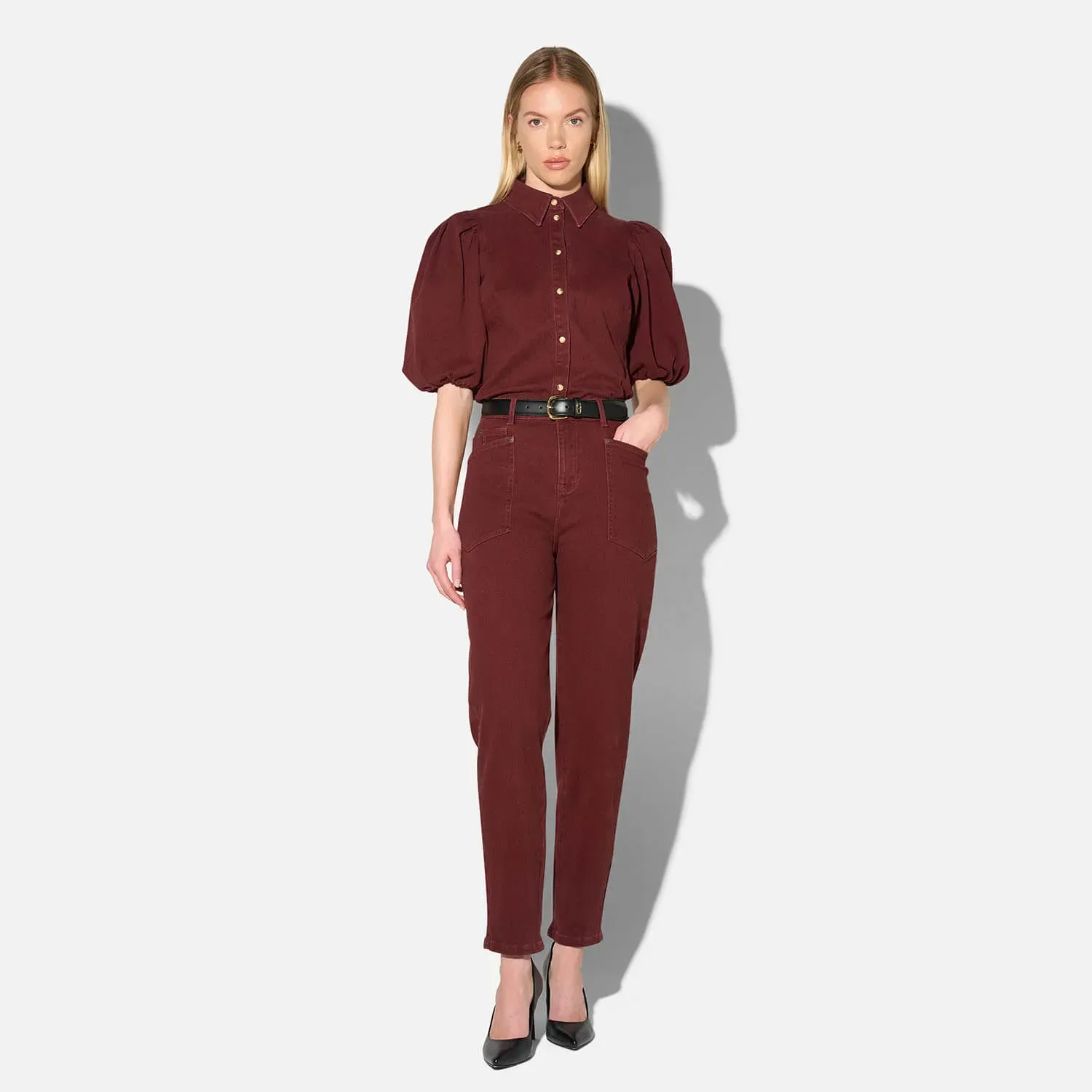 Blouse Dames Denim Pofmouw Lars Burgundy