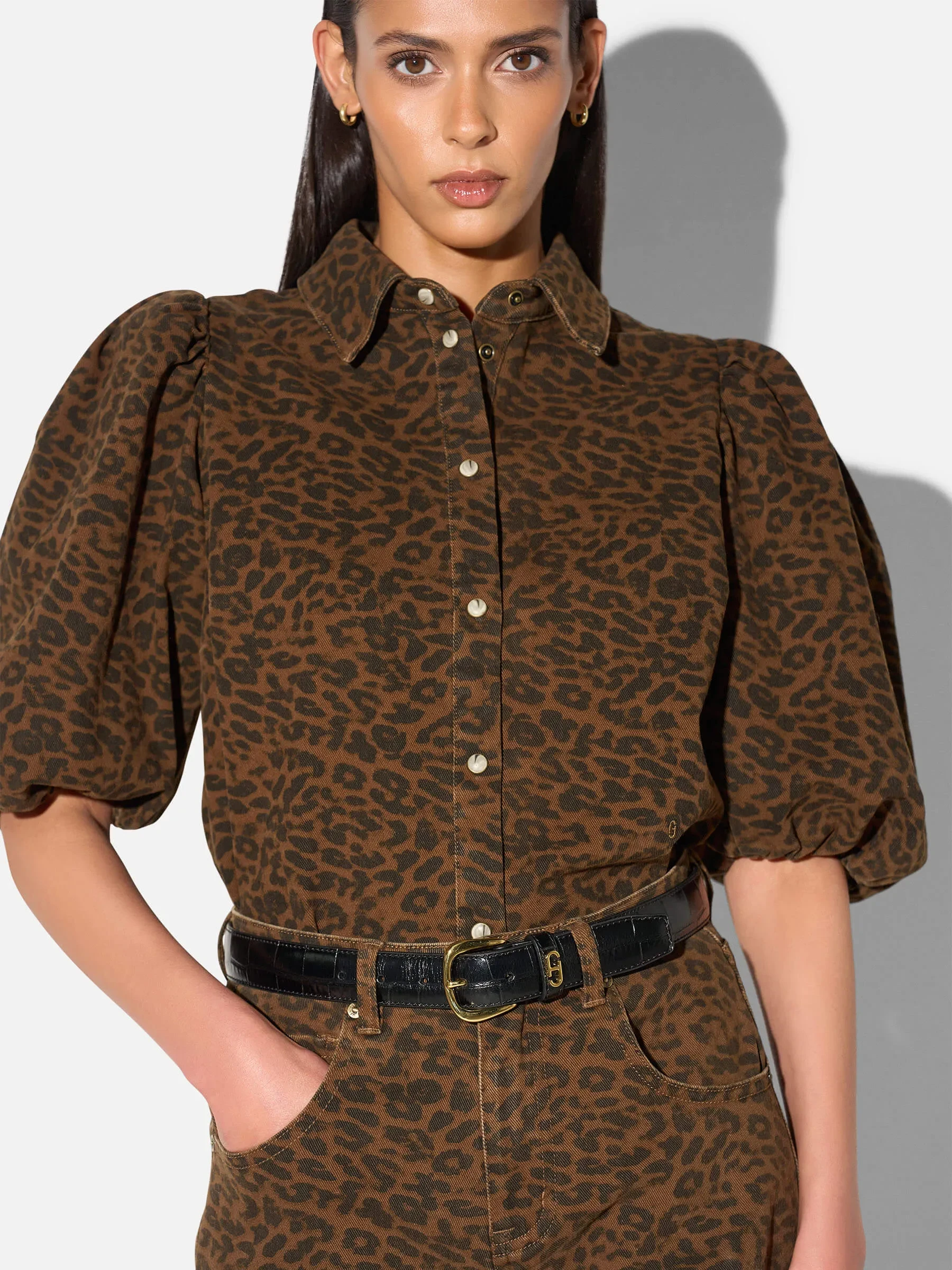 Blouse Dames Denim Pofmouw Lars Panterprint