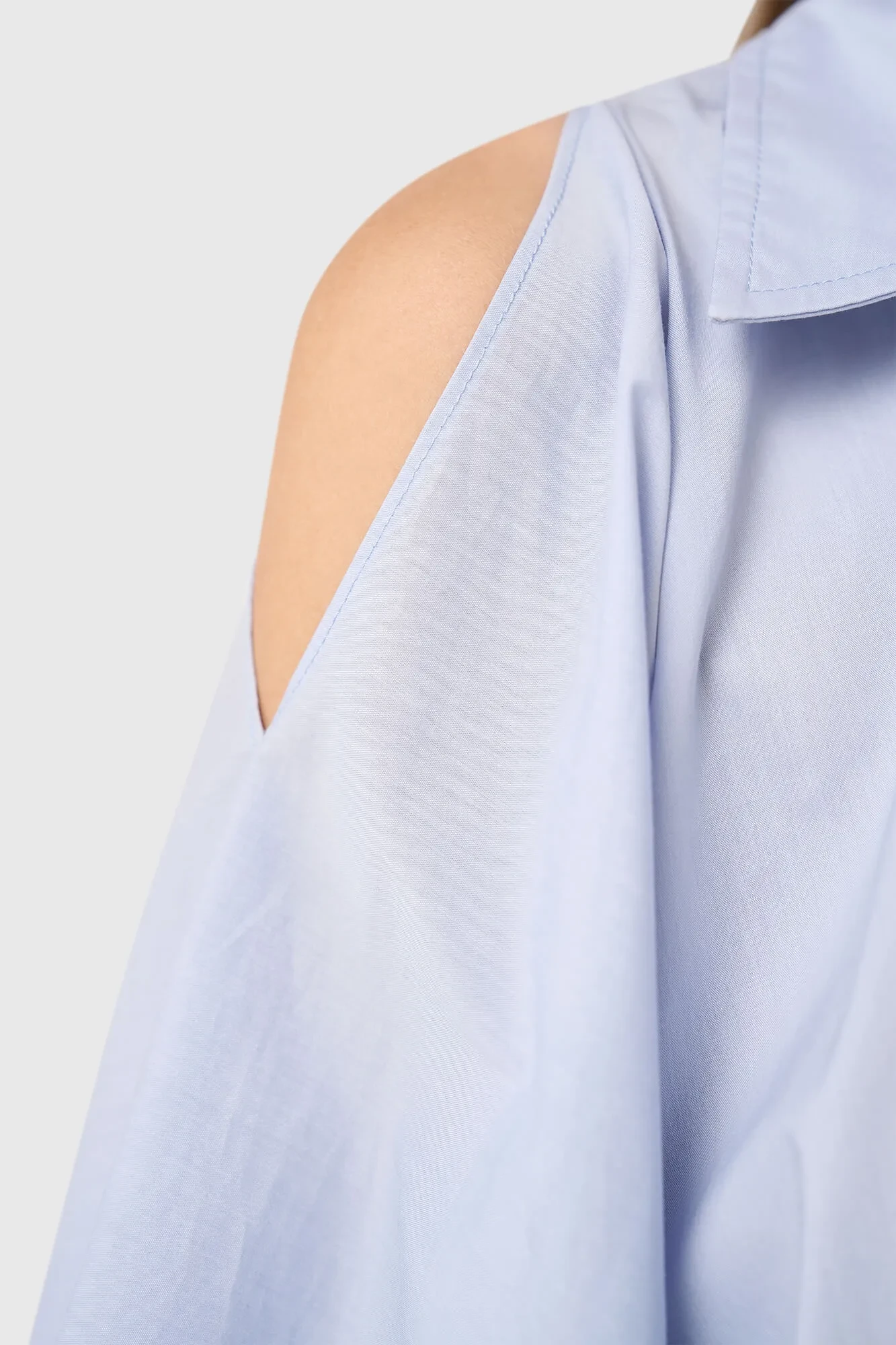 Blouse Dames Katoen Blauw Stone Pofmouw Cut Out