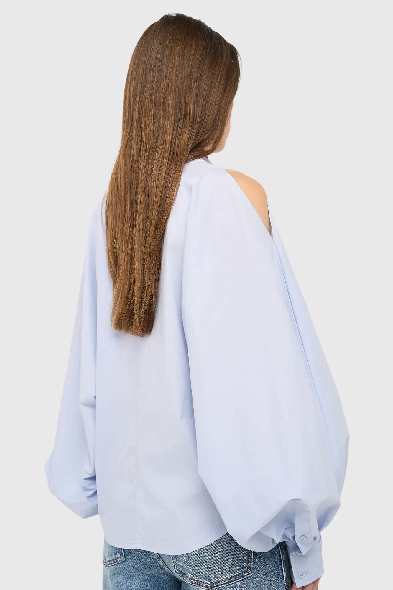 Blouse Dames Katoen Blauw Stone Pofmouw Cut Out
