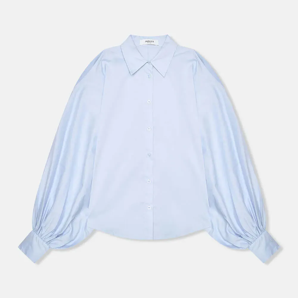 Blouse Dames Katoen Blauw Stone Pofmouw Cut Out