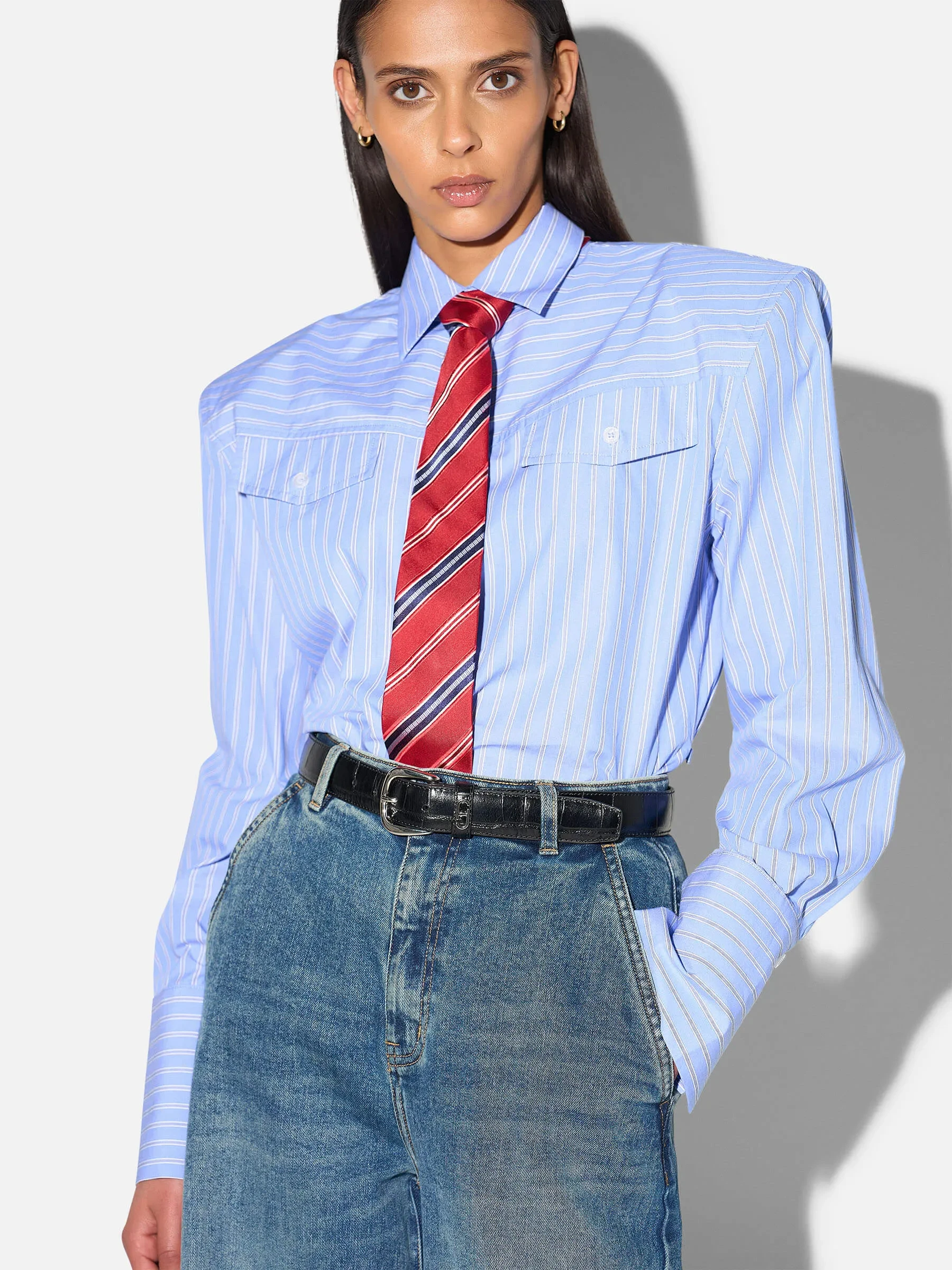 Blouse Dames Katoen Knoopjes Blauw Strepen Rix