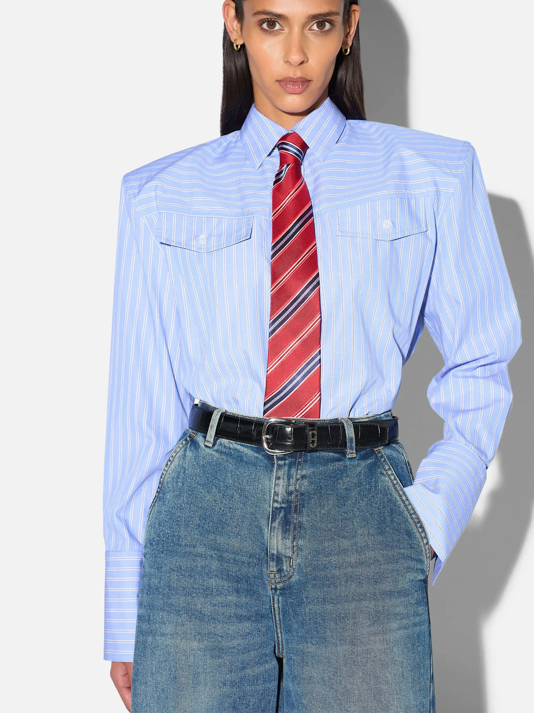 Blouse Dames Katoen Knoopjes Blauw Strepen Rix