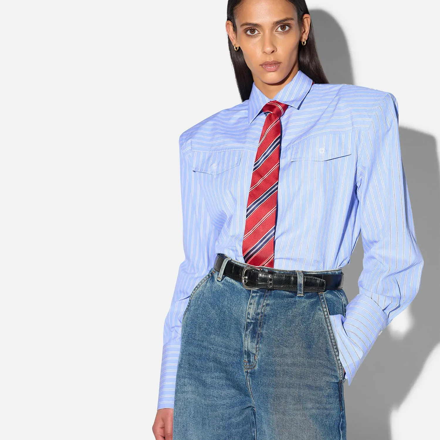 Blouse Dames Katoen Knoopjes Blauw Strepen Rix