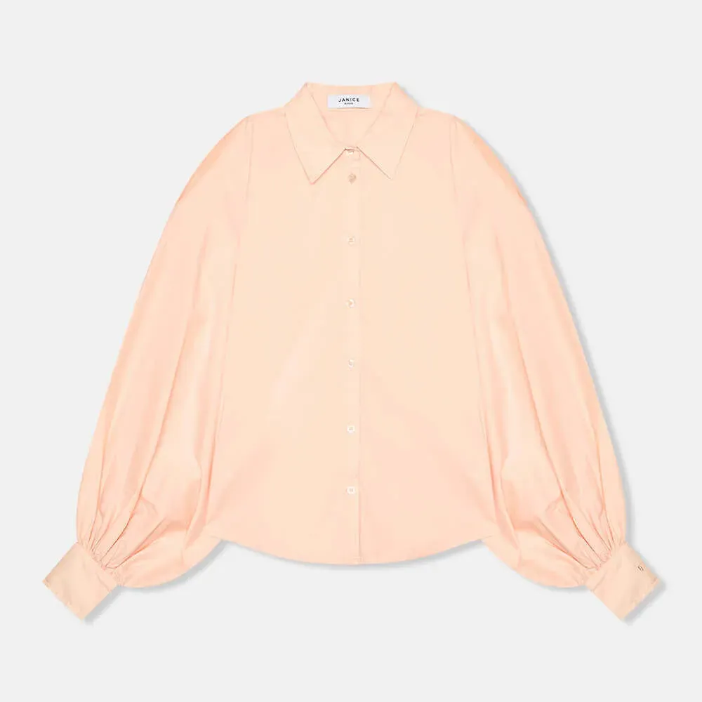 Blouse Dames Katoen Peach Tone Pofmouw Cut Out
