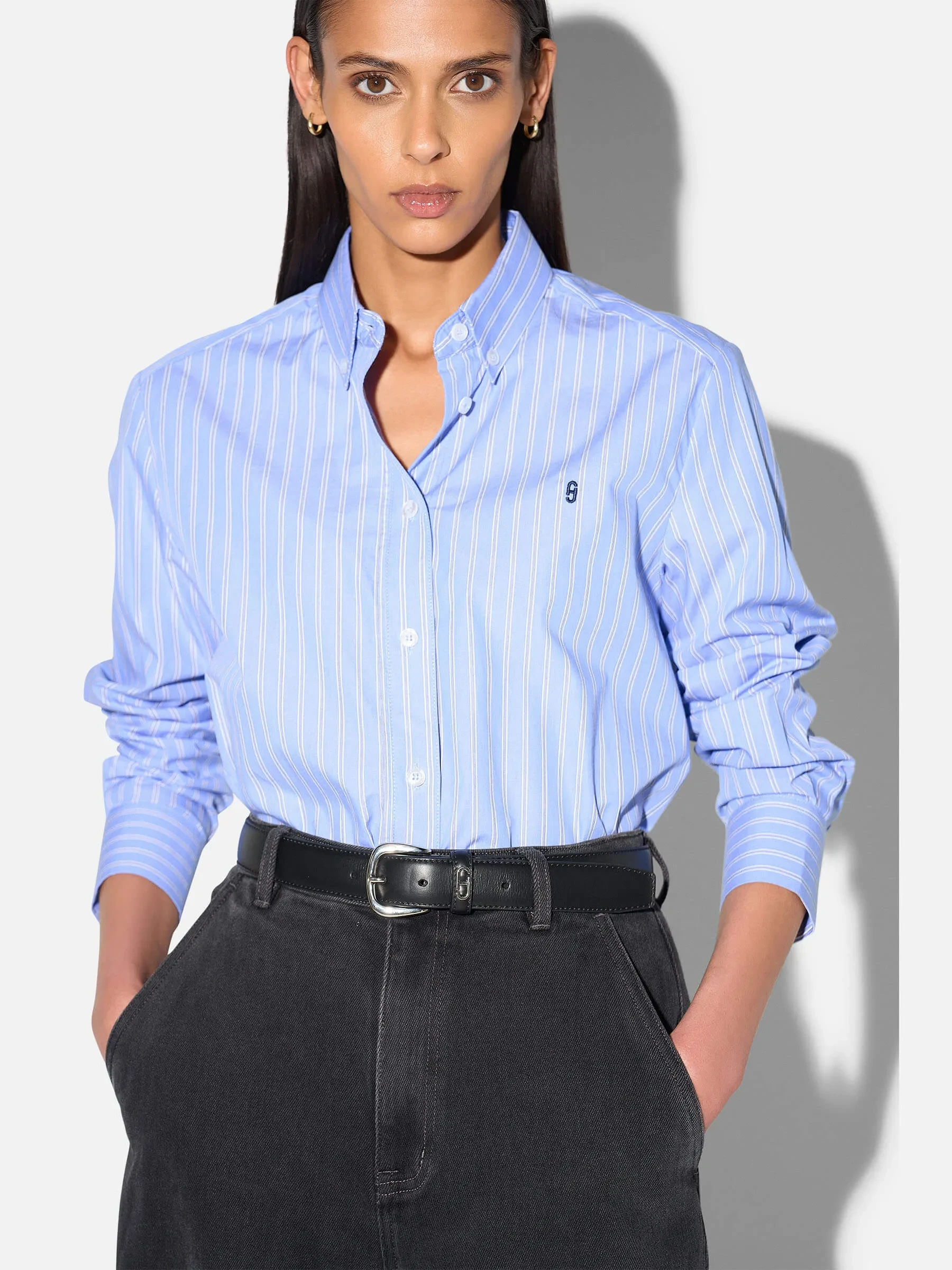 Blouse Dames Katoen Strepen Clint Blauw