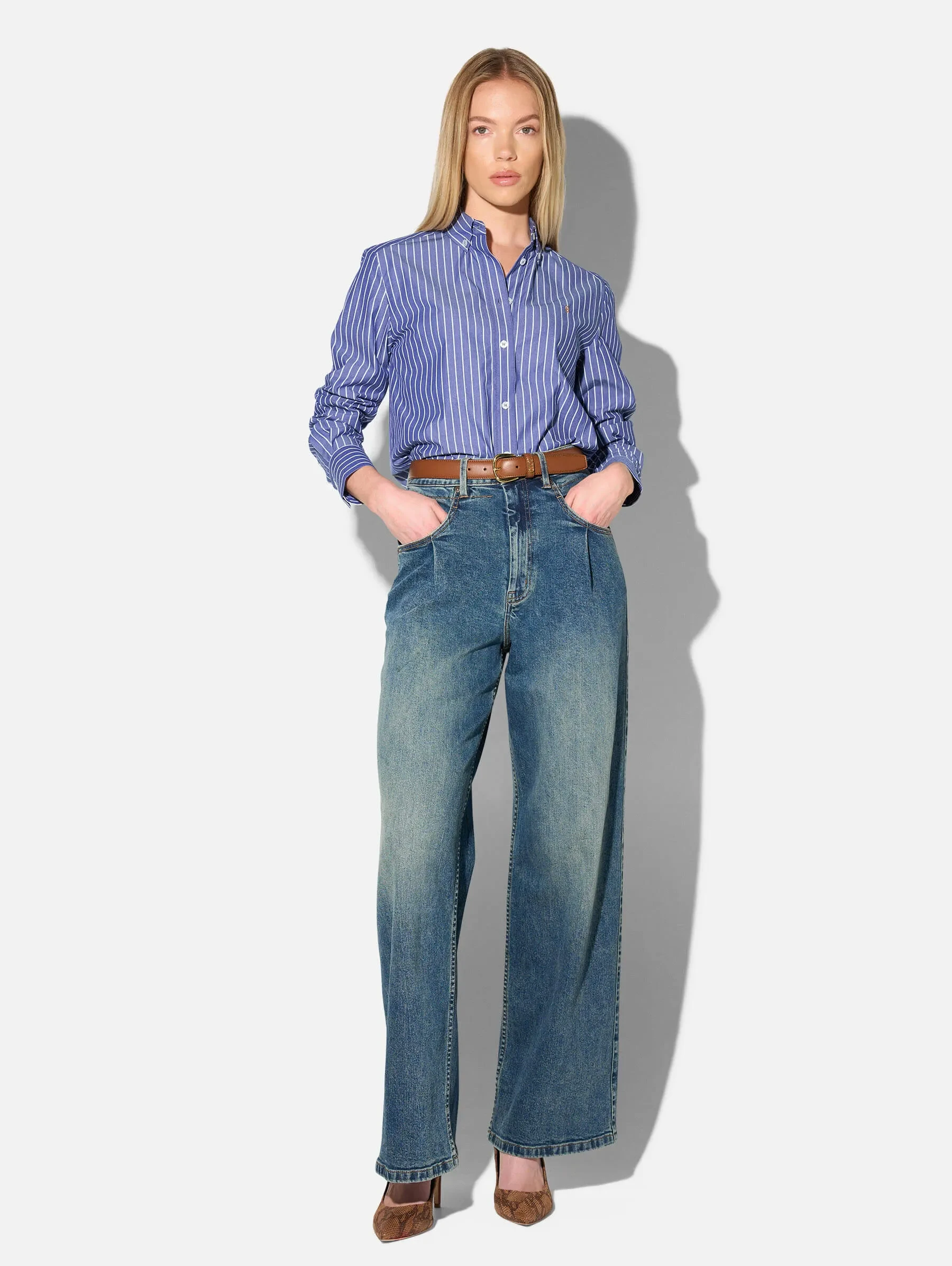 Blouse Dames Katoen Strepen Clint Donker Blauw