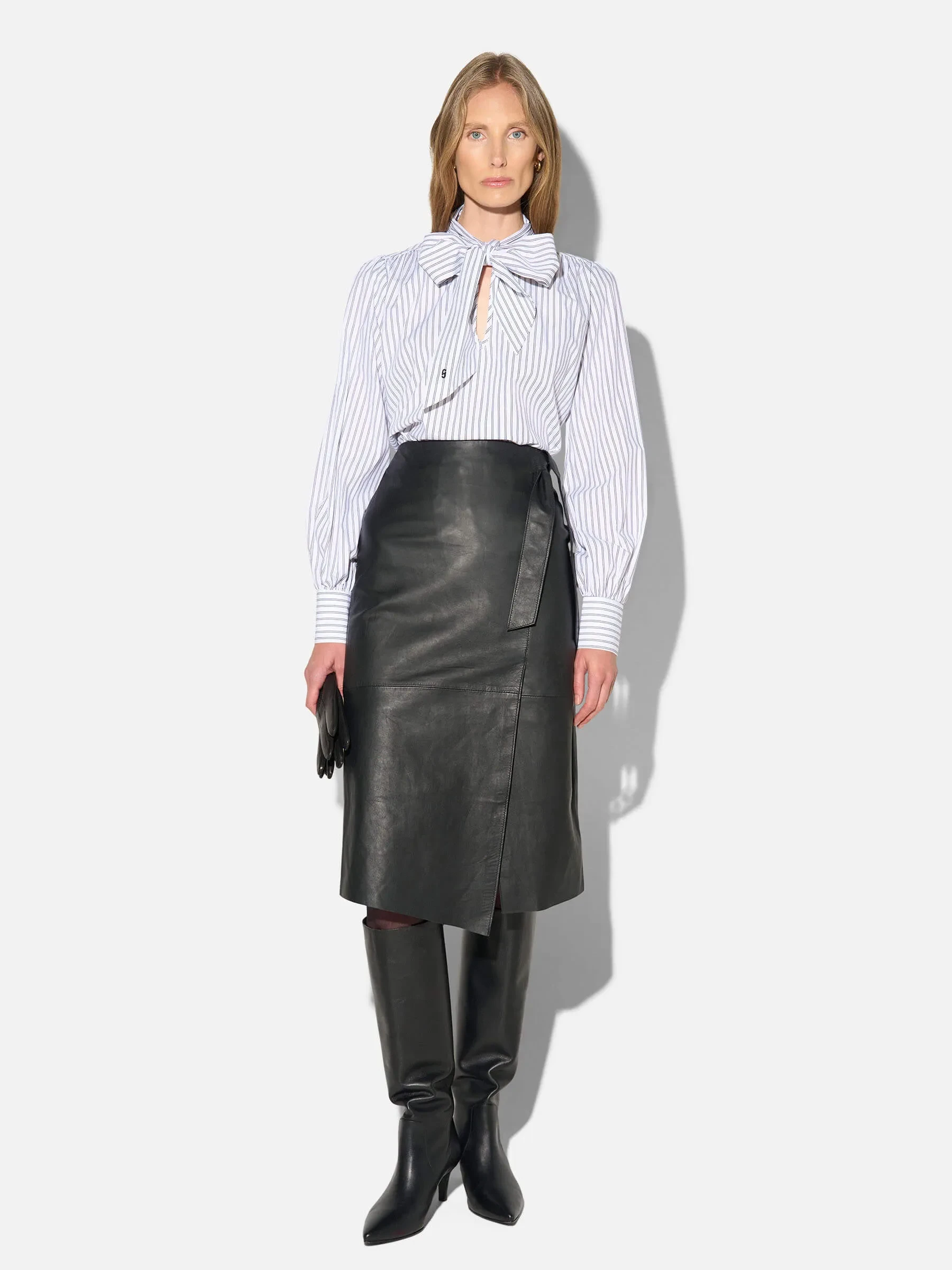 Blouse Dames Katoen Strik Zwart Wit Gestreept Kilian