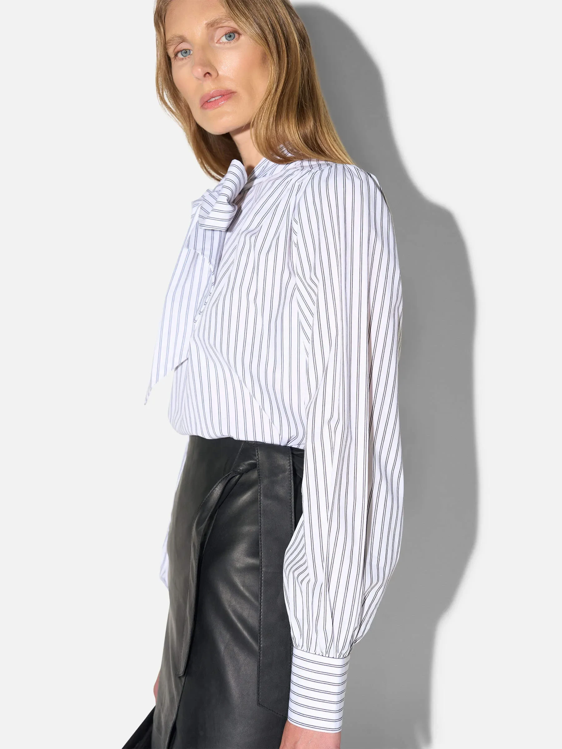 Blouse Dames Katoen Strik Zwart Wit Gestreept Kilian