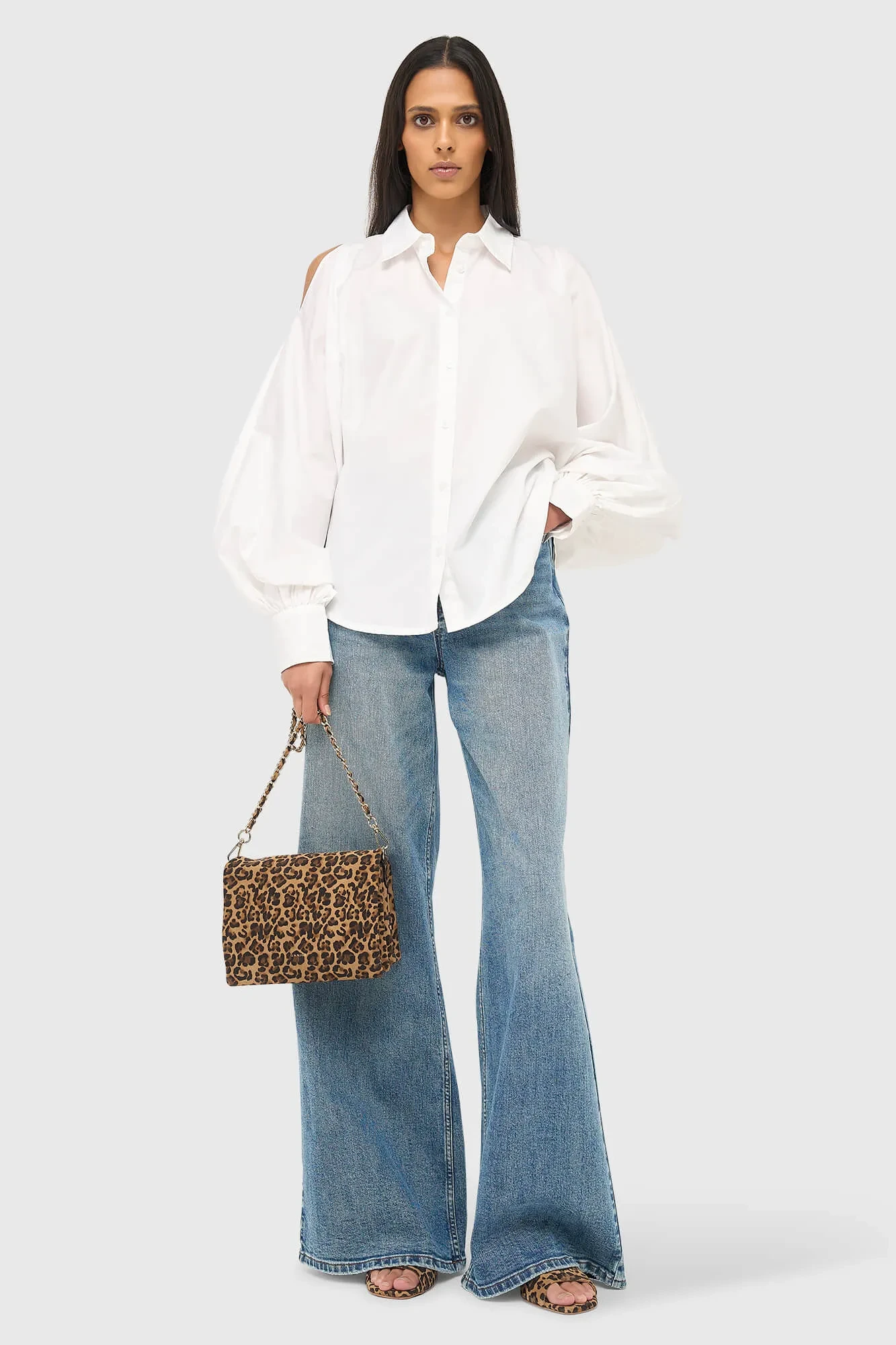 Blouse Dames Katoen Wit Stone Cut Out