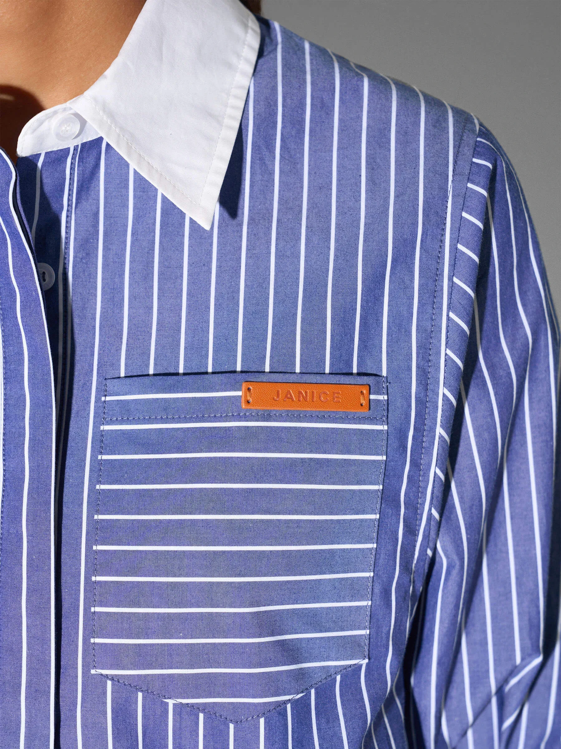 Blouse Dames Korte Mouw Katoen Seattle Blauw Streep