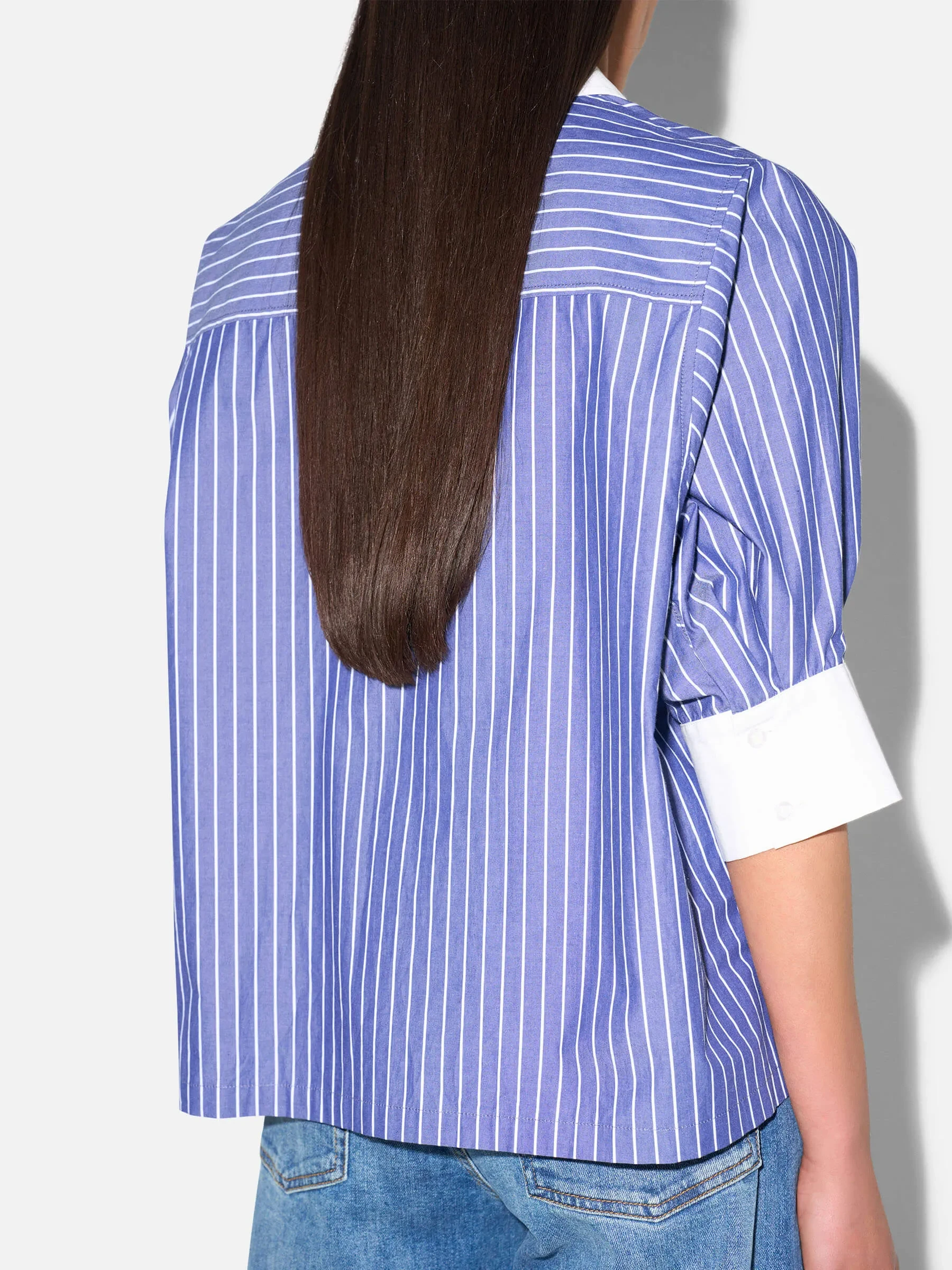 Blouse Dames Korte Mouw Katoen Seattle Blauw Streep
