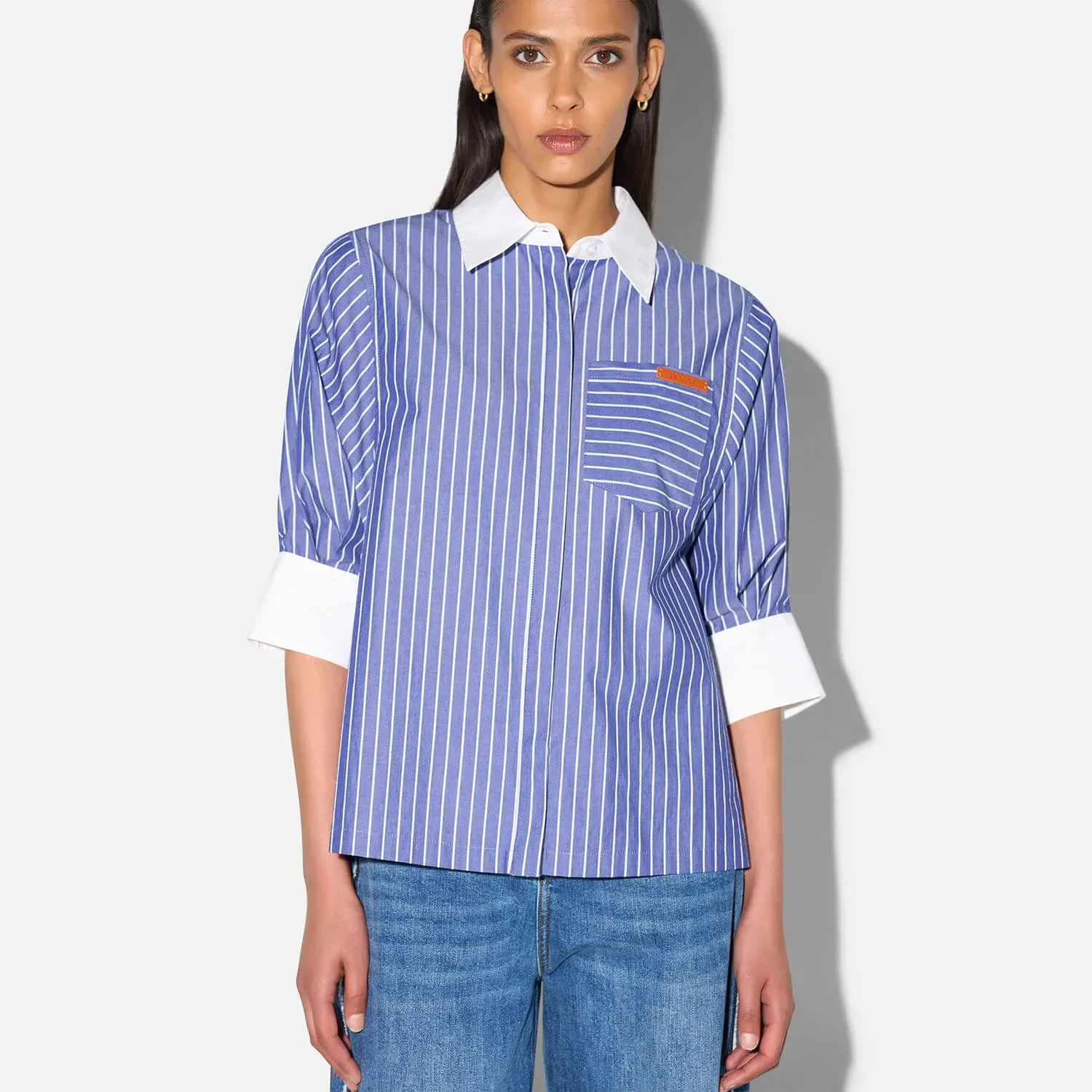 Blouse Dames Korte Mouw Katoen Seattle Blauw Streep