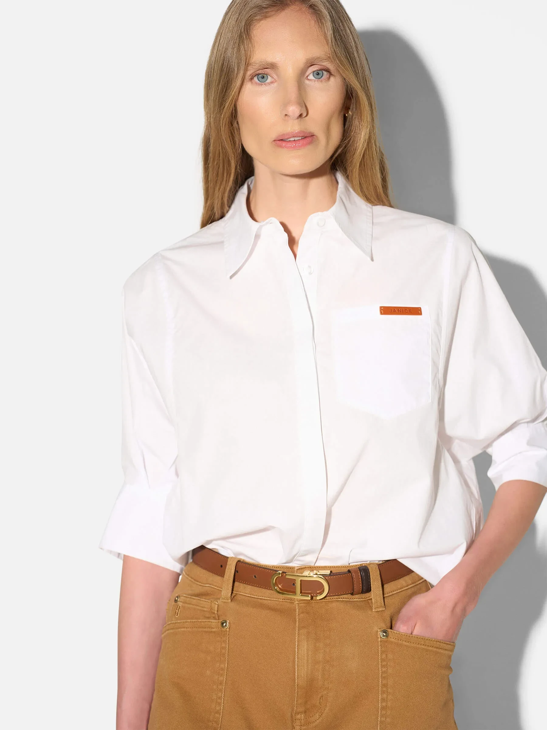 Blouse Dames Korte Mouw Katoen Wit Seattle