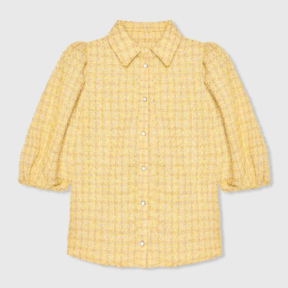 Blouse Dames Pof Mouw Tweed Lars Geel