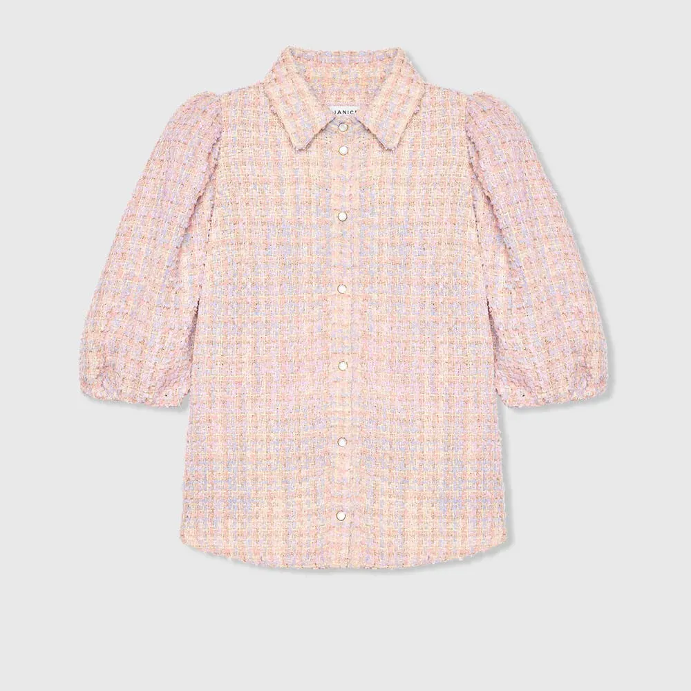 Blouse Dames Pof Mouw Tweed Lars Lila