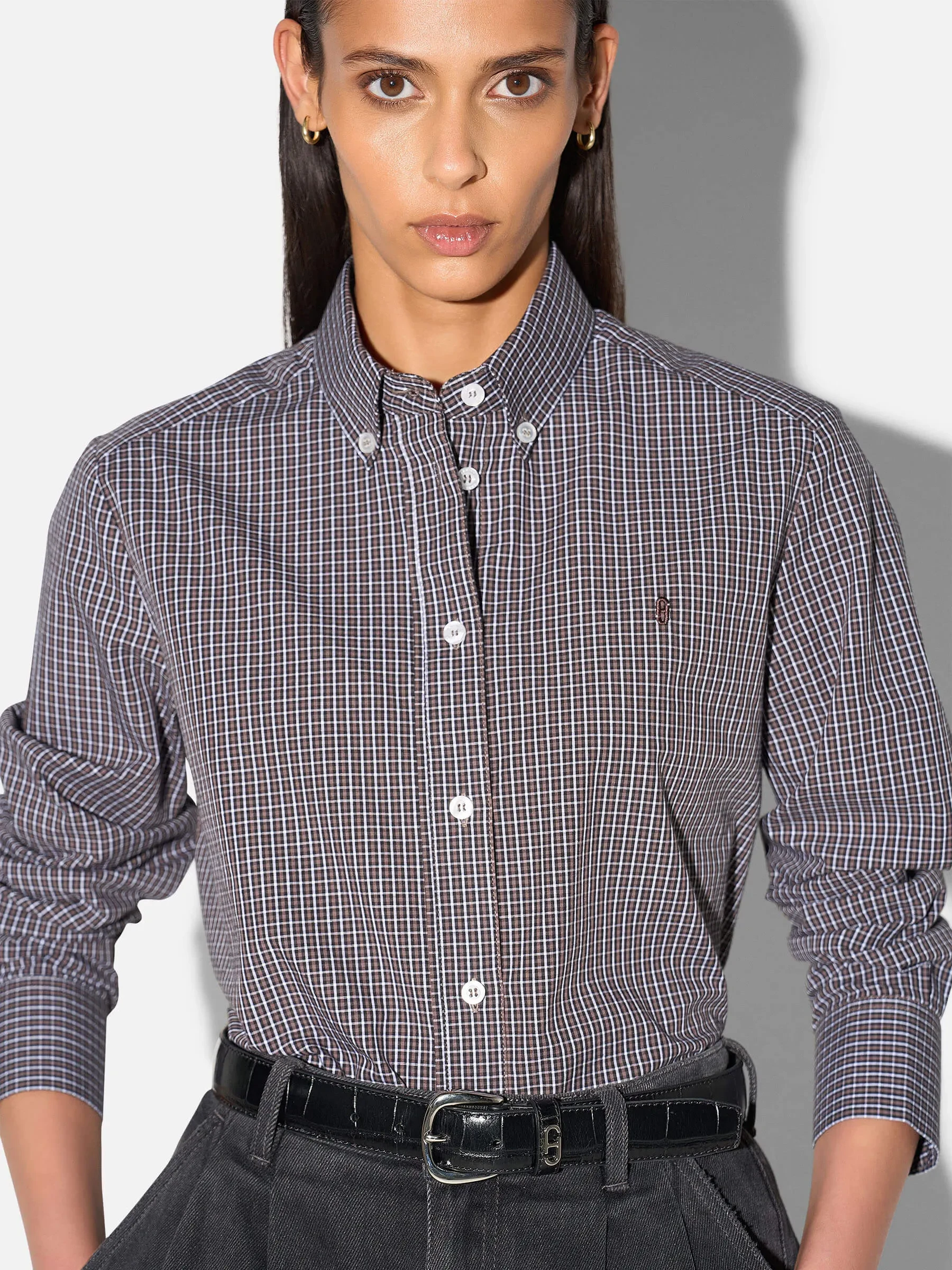 Blouse Dames Ruiten Katoen Knoopjes Clint Zwart
