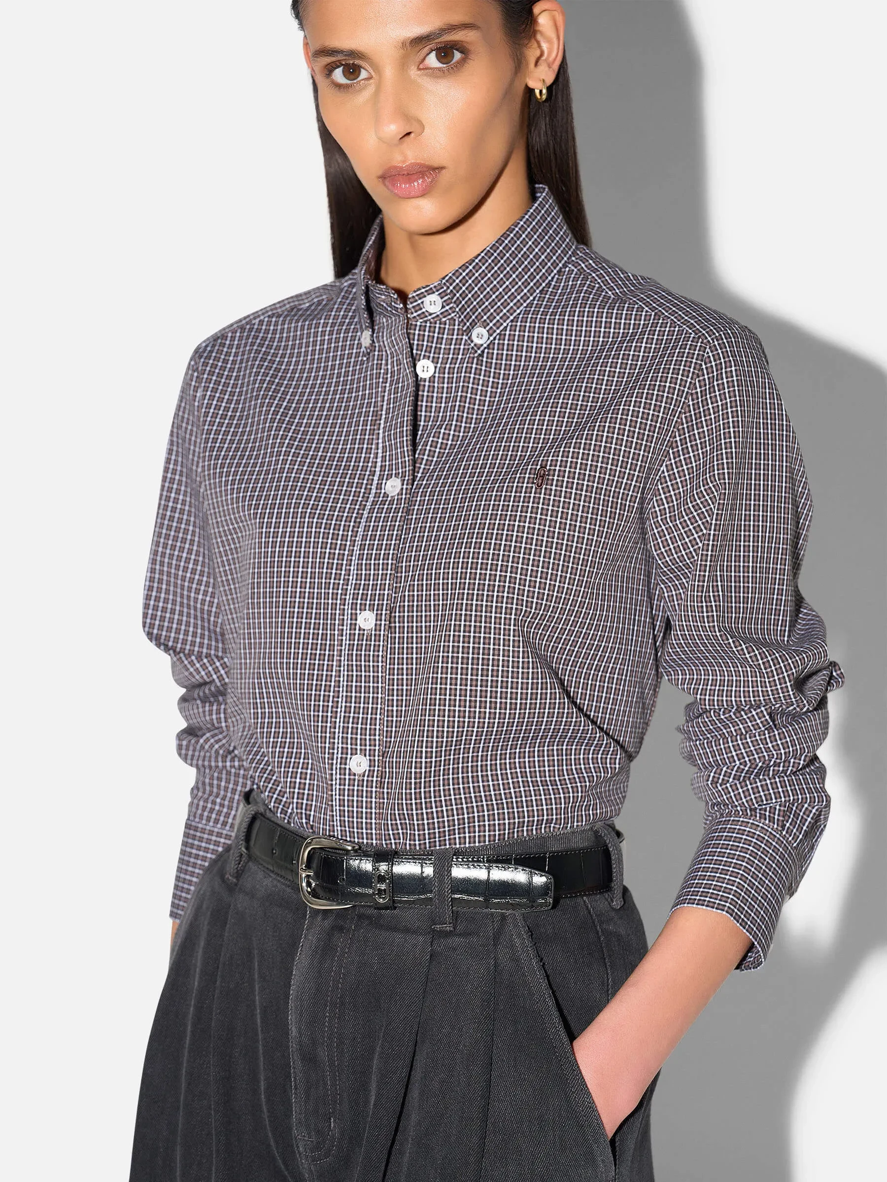 Blouse Dames Ruiten Katoen Knoopjes Clint Zwart