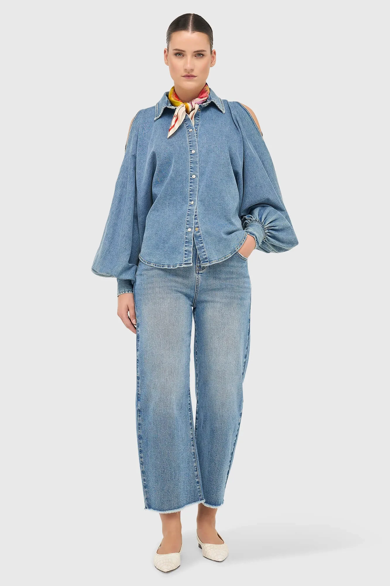 Blouse Dames Wijde Mouw Pof Stone 786