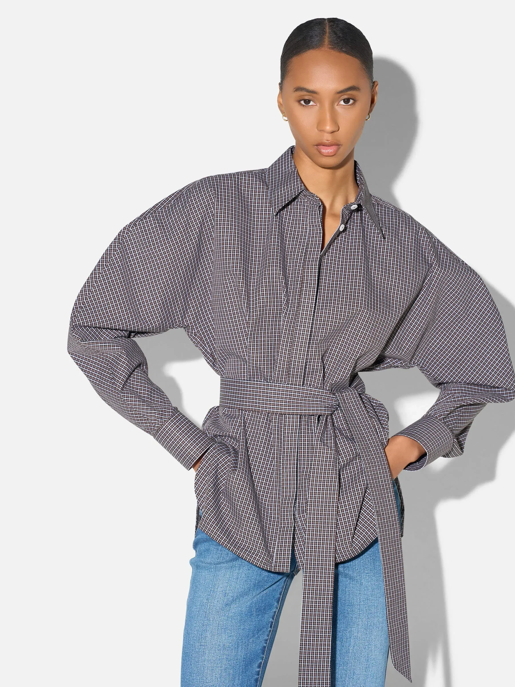 Blouse Dames Zwart Ruit Pof Mouw Glyn