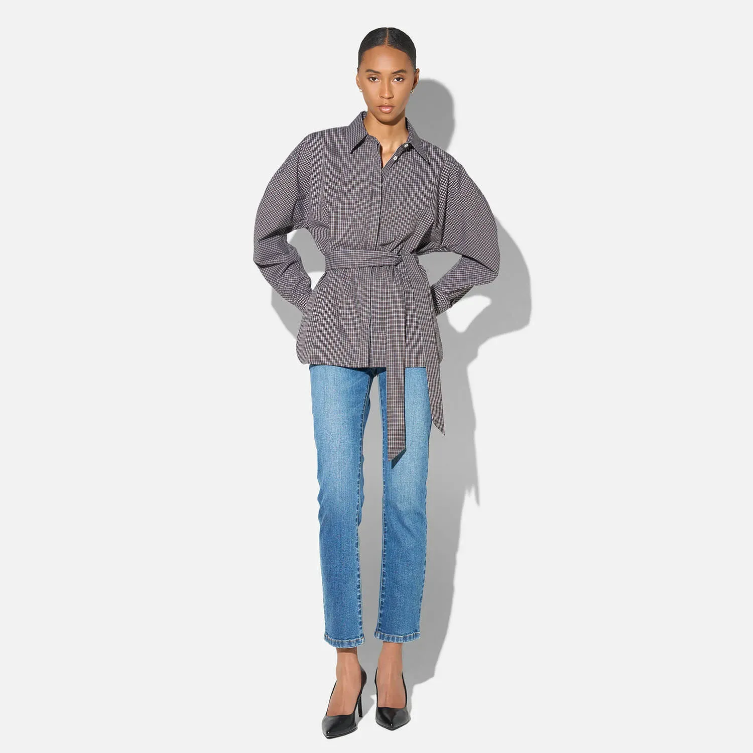 Blouse Dames Zwart Ruit Pof Mouw Glyn