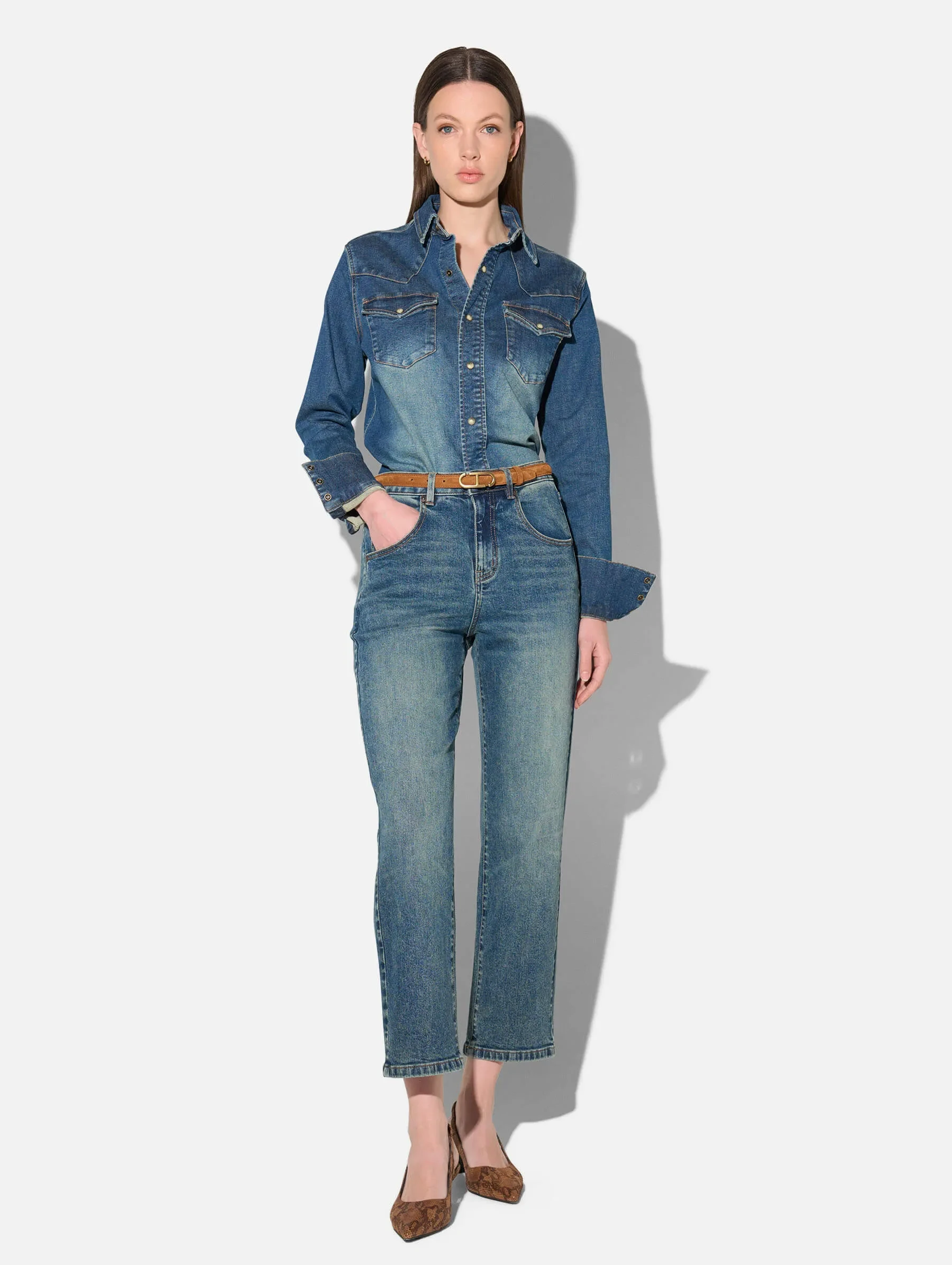 Boyfriend Jeans Dames Mid Rise Blauw Bailey 357