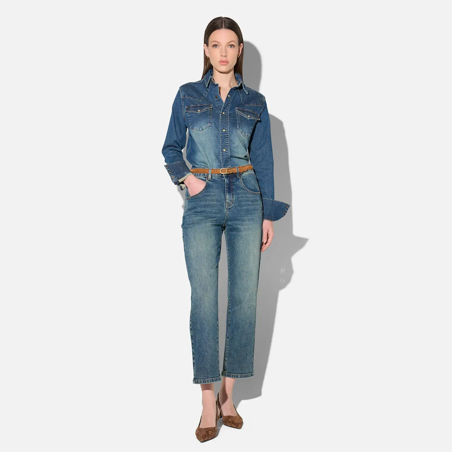 Boyfriend Jeans Dames Mid Rise Blauw Bailey 357