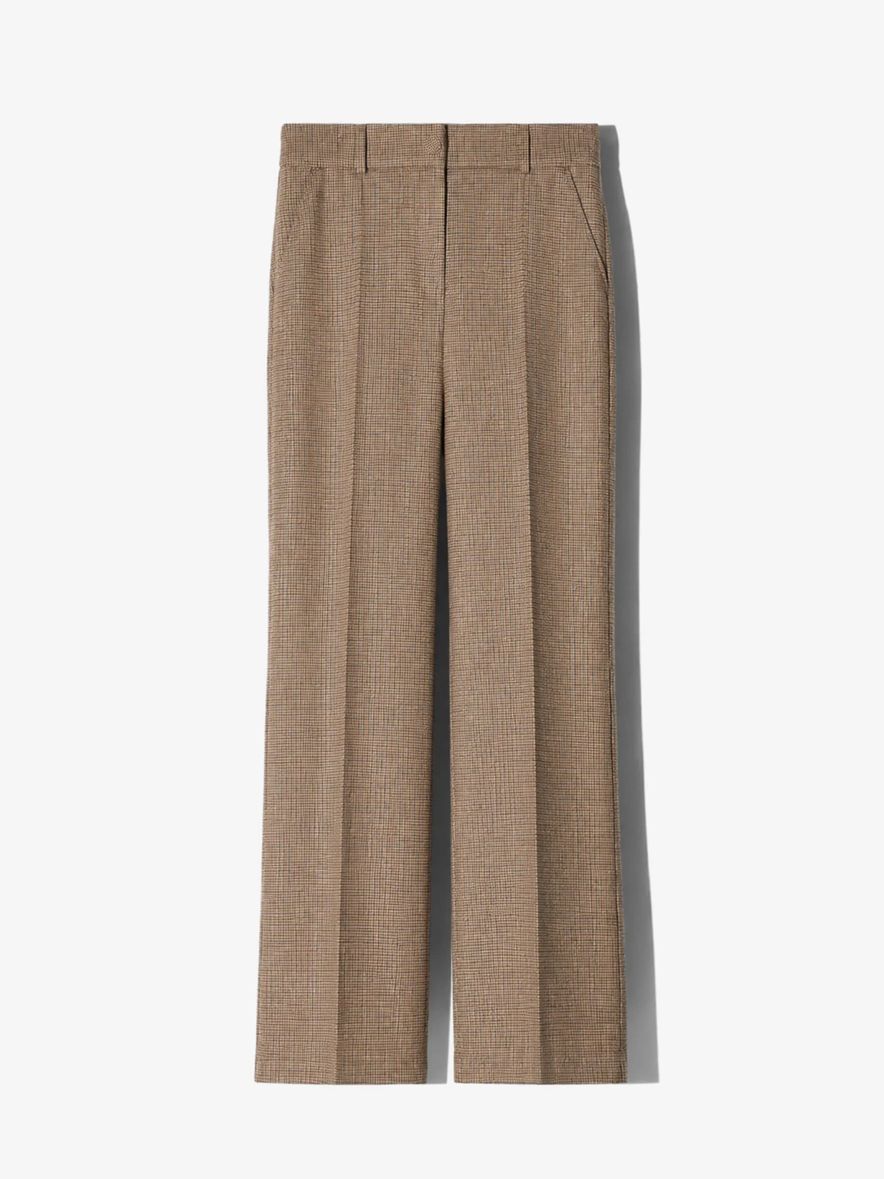 Broek Dames Rechte Wijde Pijp Bruin Kleine Ruit Emil