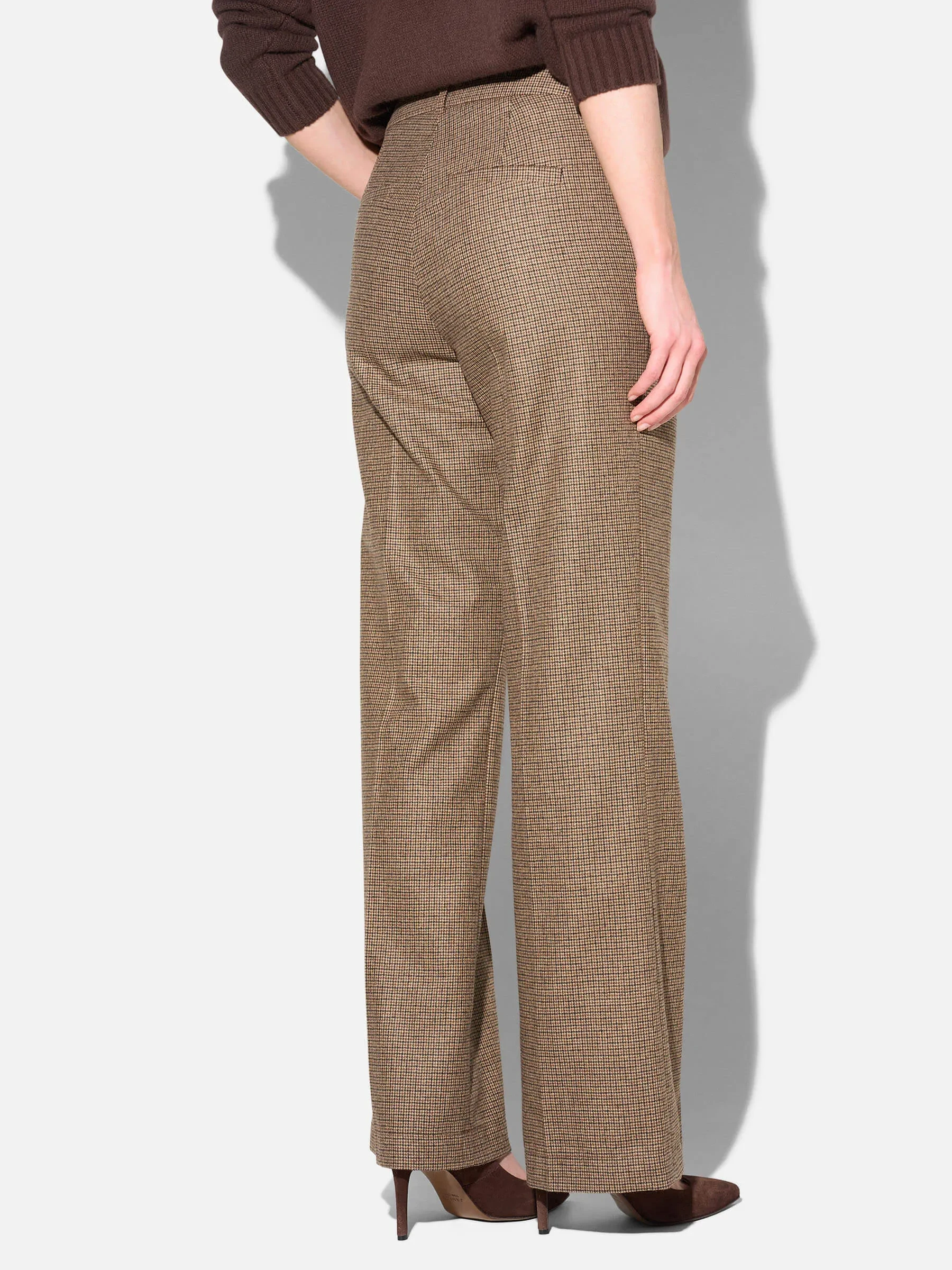 Broek Dames Rechte Wijde Pijp Bruin Kleine Ruit Emil
