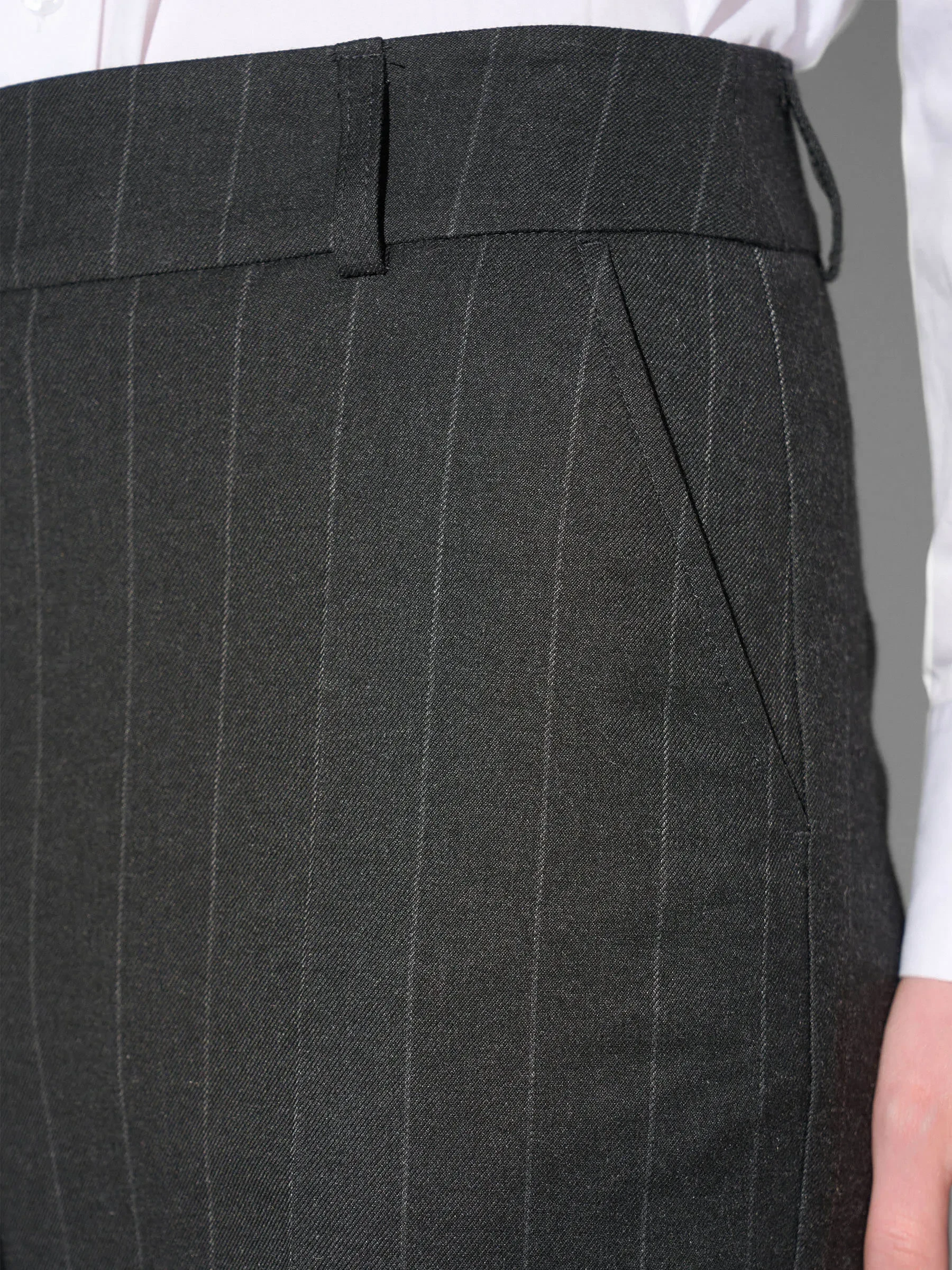 Broek Dames Rechte Wijde Pijp Zwart Krijtstreep Emil