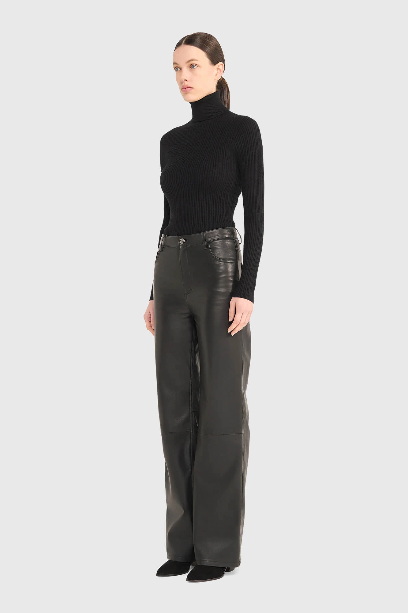 Leren Broek Dames Rechte Pijp Jason Zwart