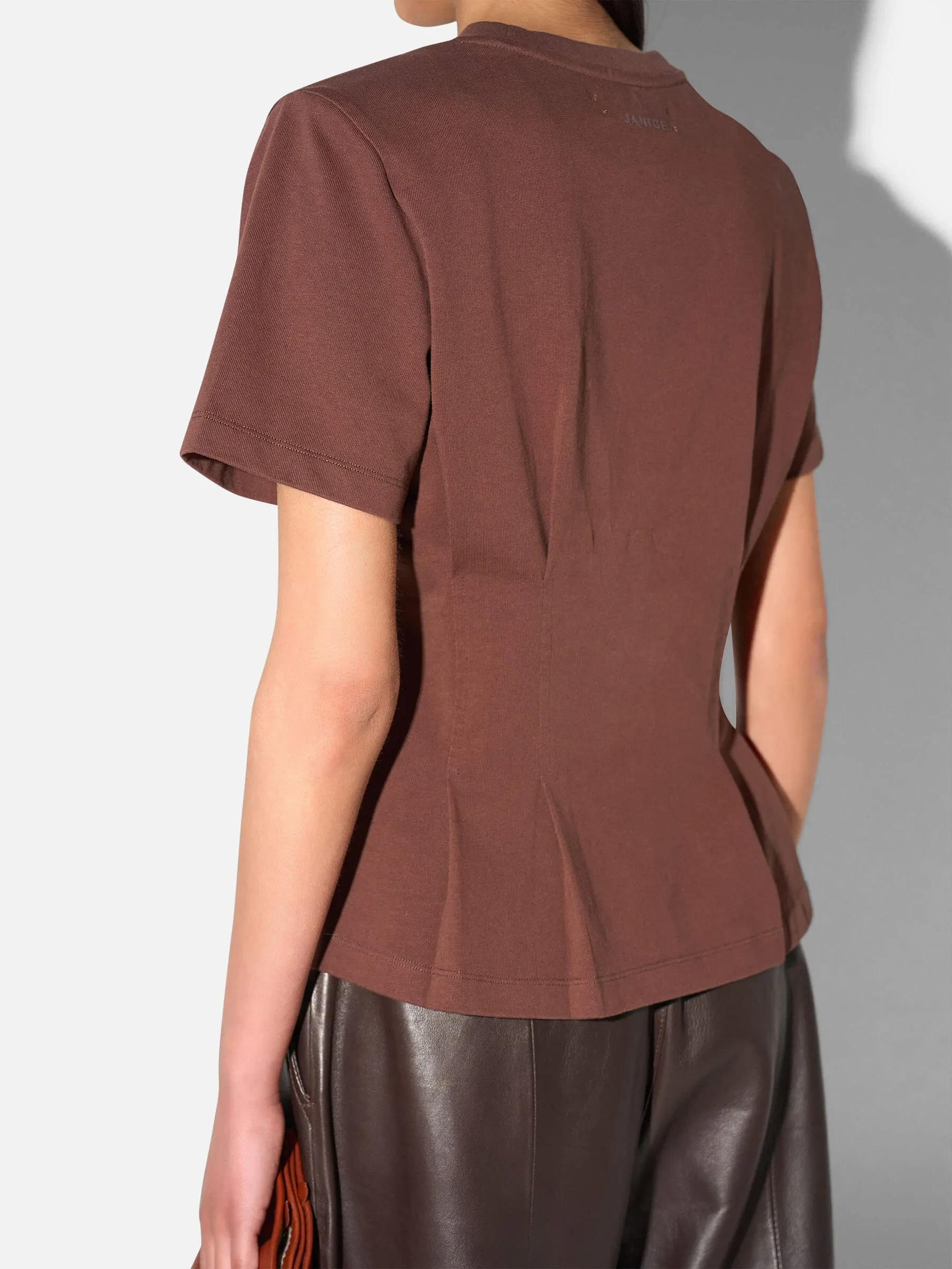 Bruin Katoenen Dames Shirt Plooien Taille Keon