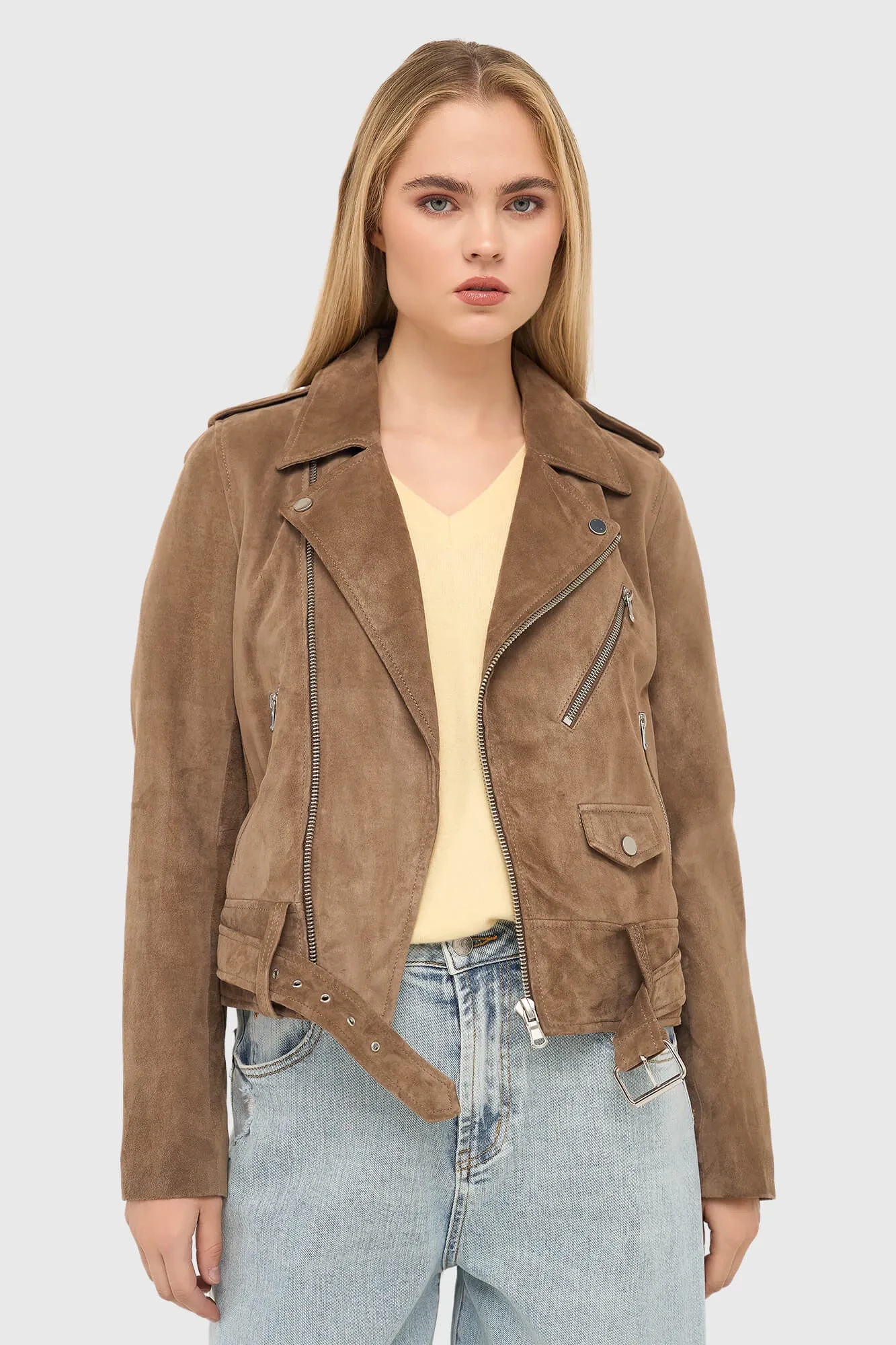 Bruin Leren Suede Biker Jack Burke
