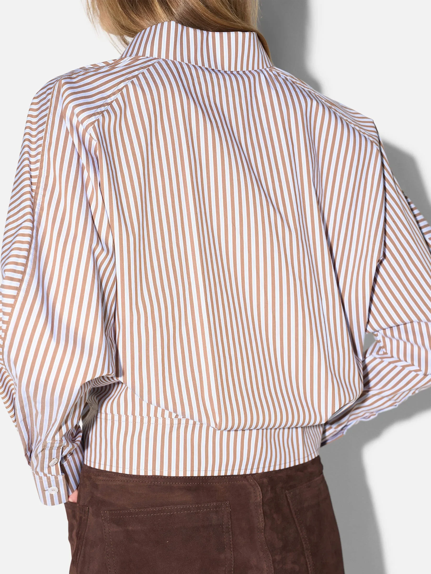 Bruine Blouse Dames Strik Katoen Strepen Boyfriend David