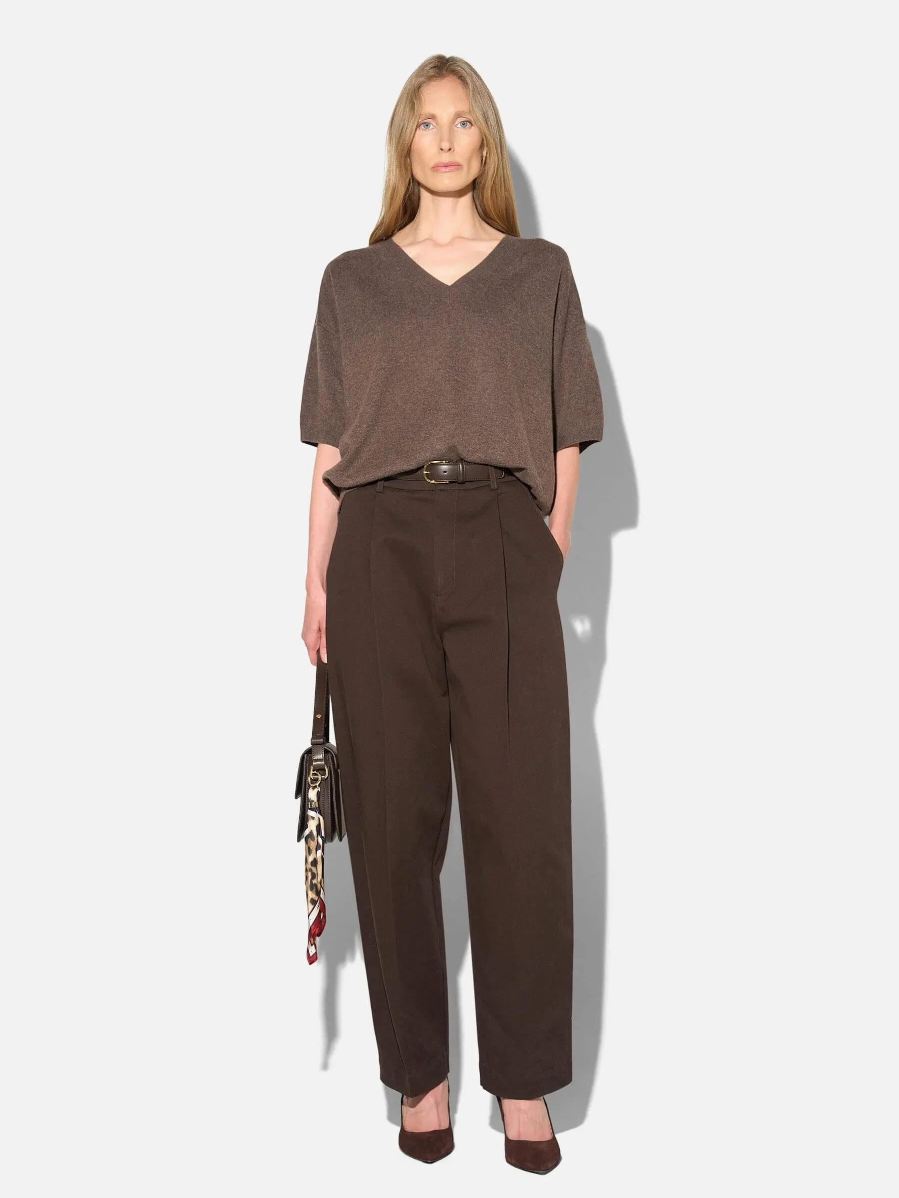 Bruine Katoenen Paperbag Broek Steekzakken Barrel Balti