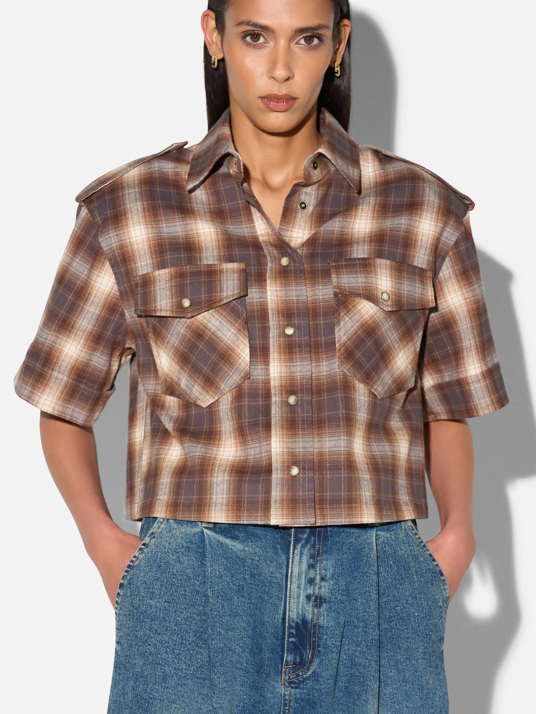Bruine Ruiten Blouse Dames Spike
