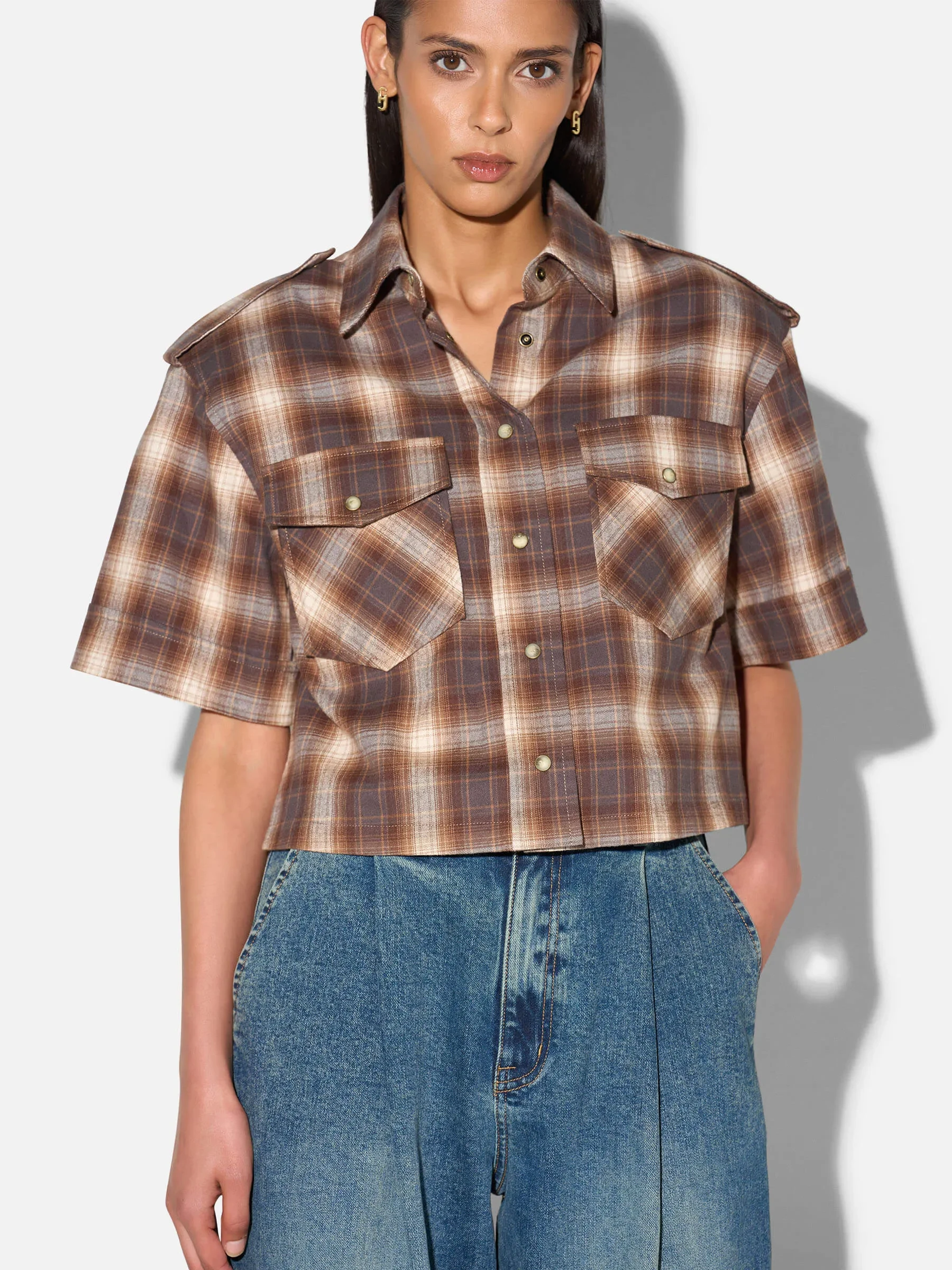 Bruine Ruiten Blouse Dames Spike