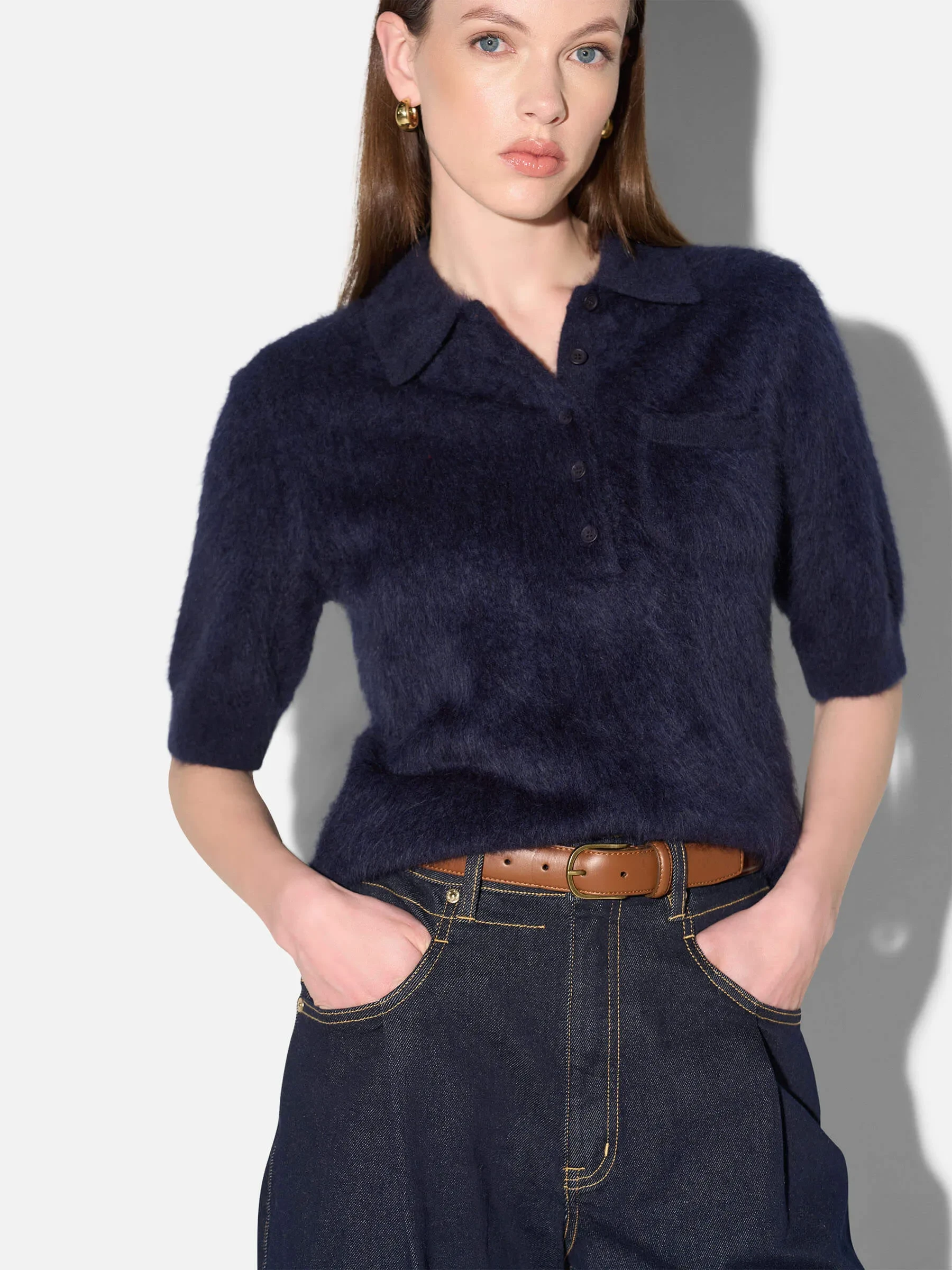Brushed Cashmere Dames Polo Truitje Rebel Blauw