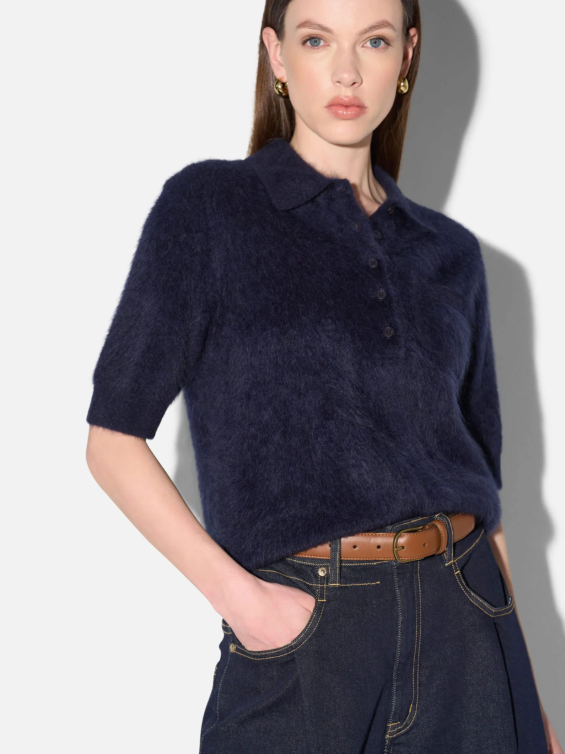 Brushed Cashmere Dames Polo Truitje Rebel Blauw