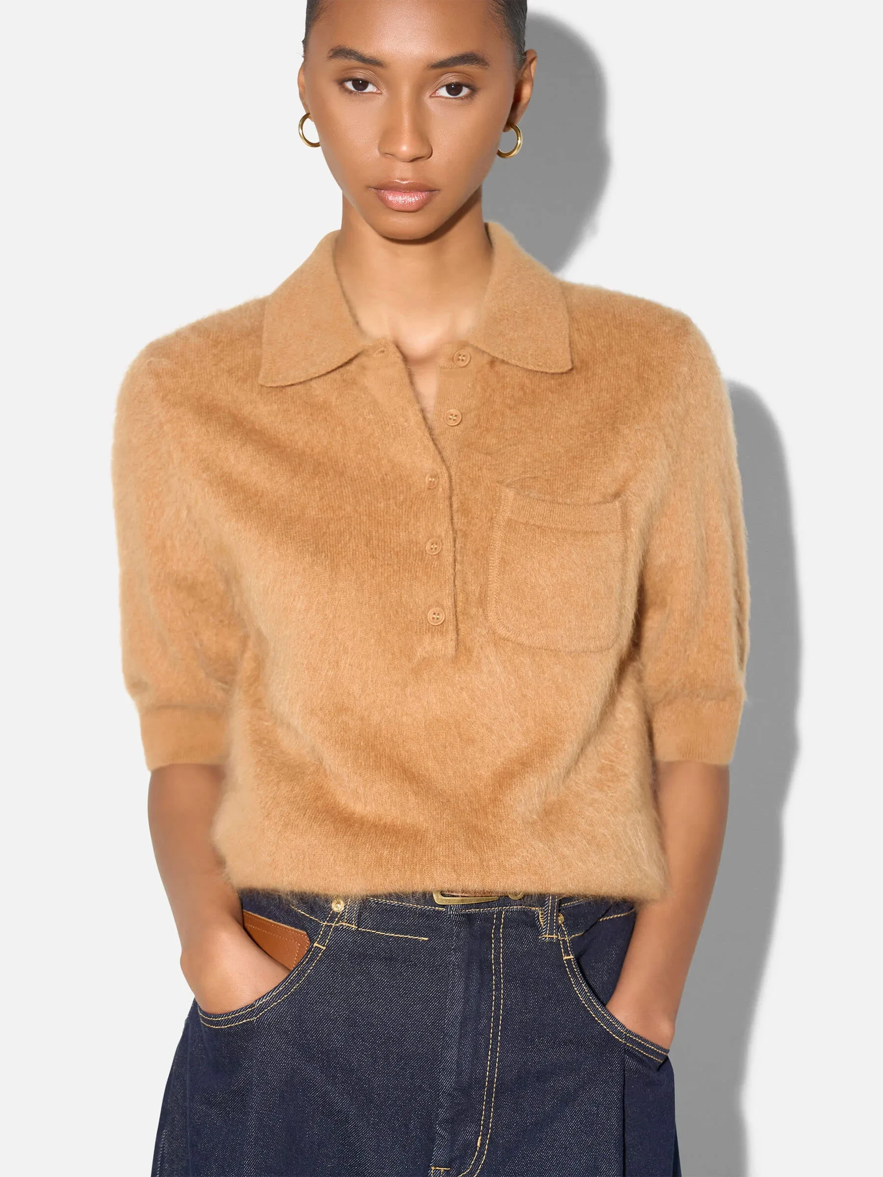 Brushed Cashmere Dames Polo Truitje Rebel Camel