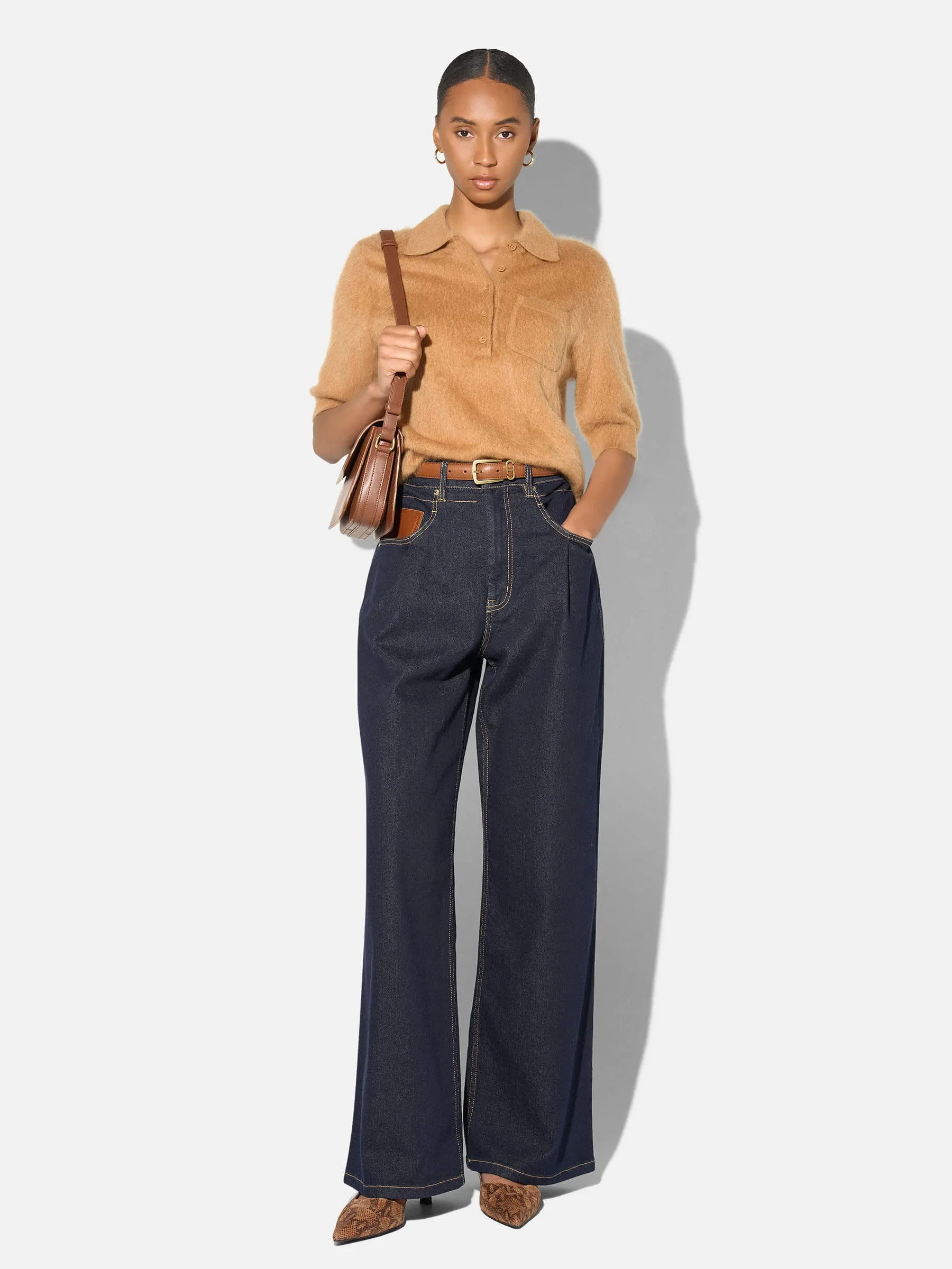 Brushed Cashmere Dames Polo Truitje Rebel Camel