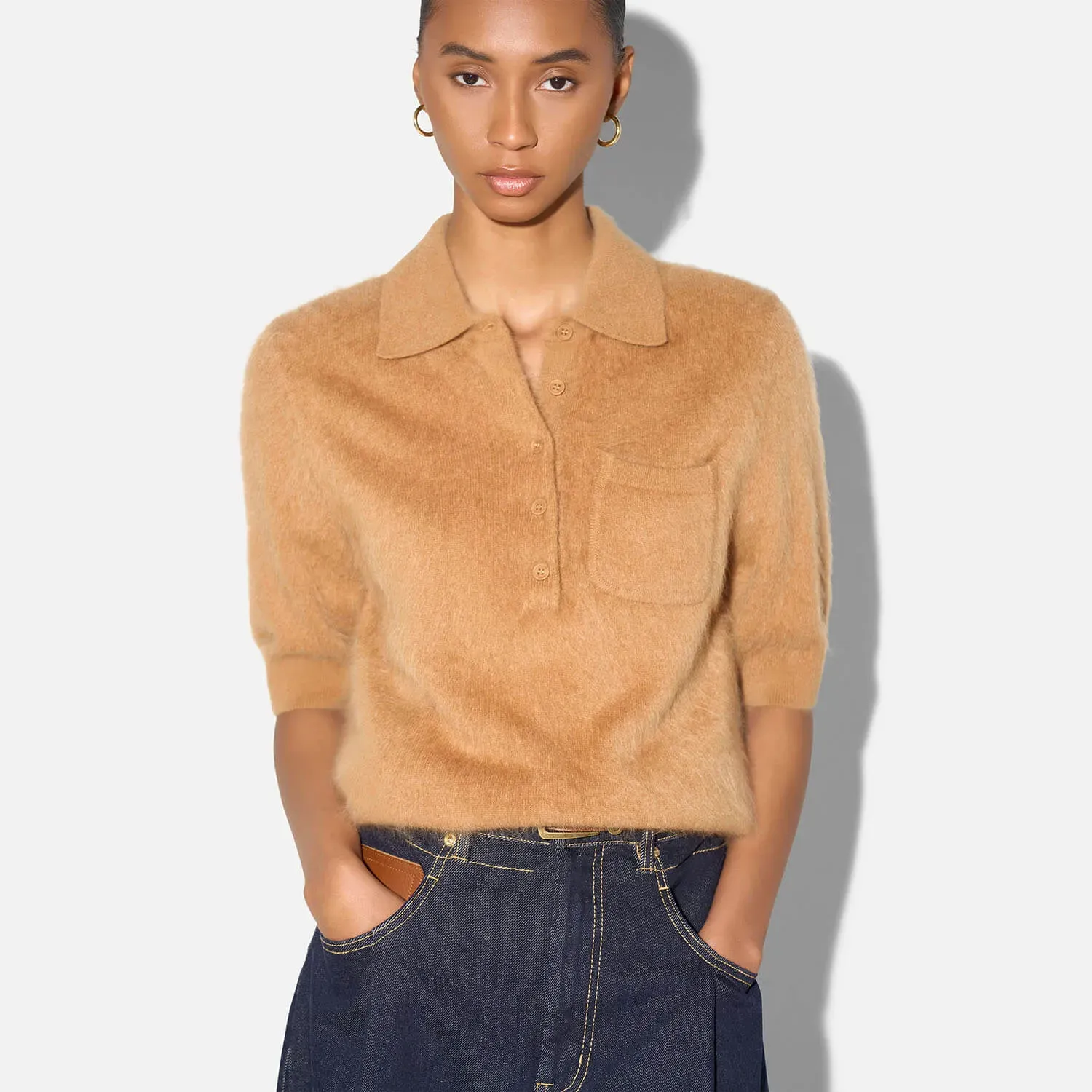 Brushed Cashmere Dames Polo Truitje Rebel Camel