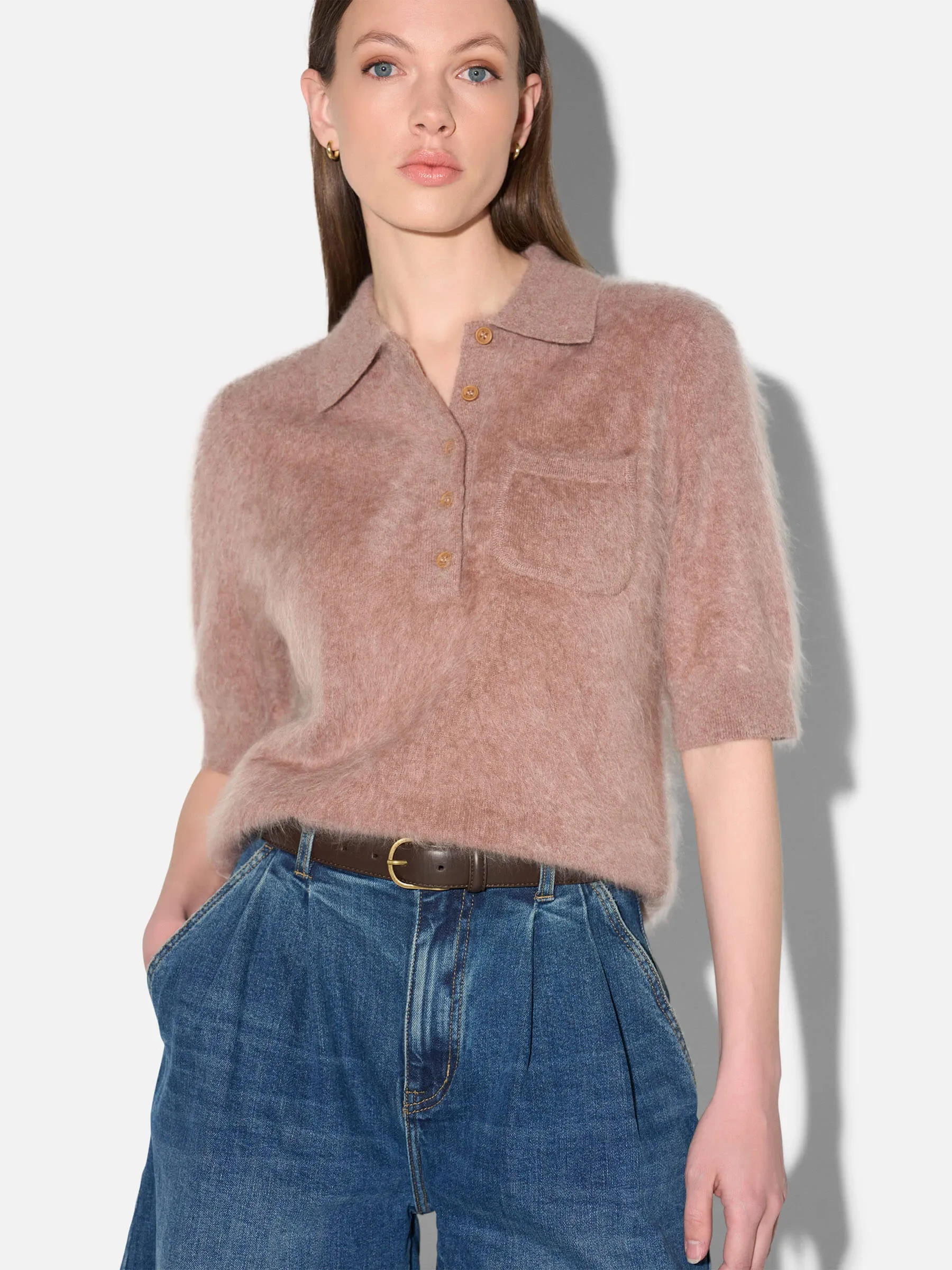 Brushed Cashmere Dames Polo Truitje Rebel Taupe