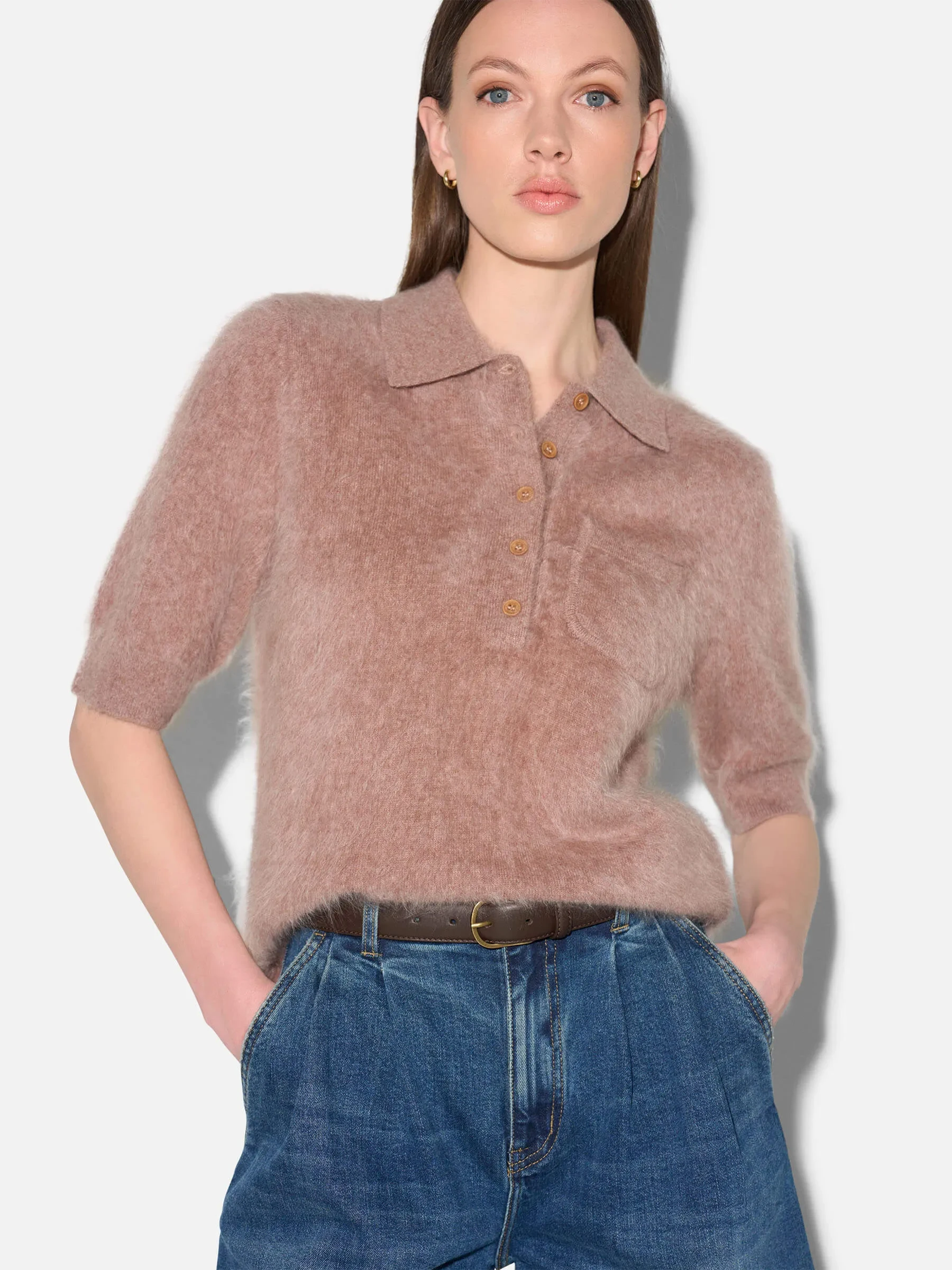 Brushed Cashmere Dames Polo Truitje Rebel Taupe