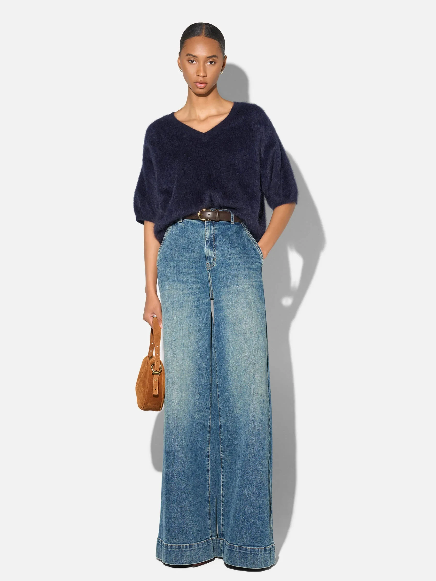 Brushed Cashmere Dames Trui V Hals Romeo Blauw