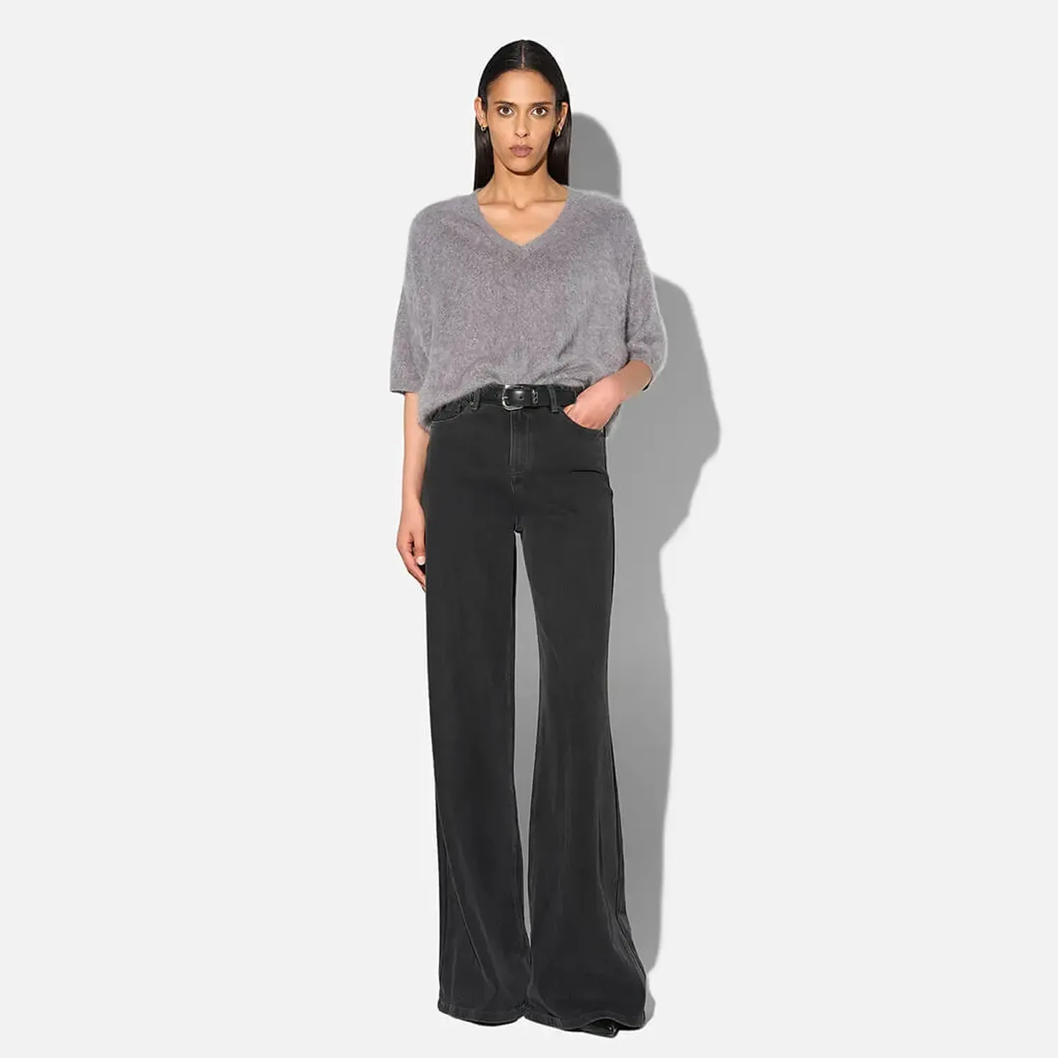Brushed Cashmere Dames Trui V Hals Romeo Grijs