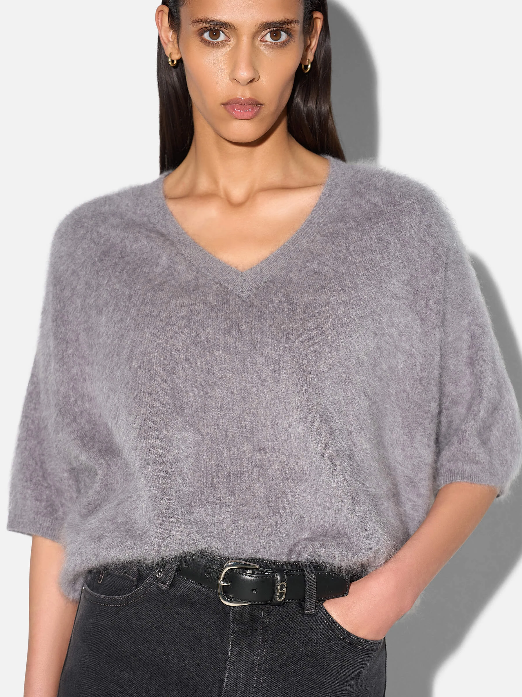 Brushed Cashmere Dames Trui V Hals Romeo Grijs