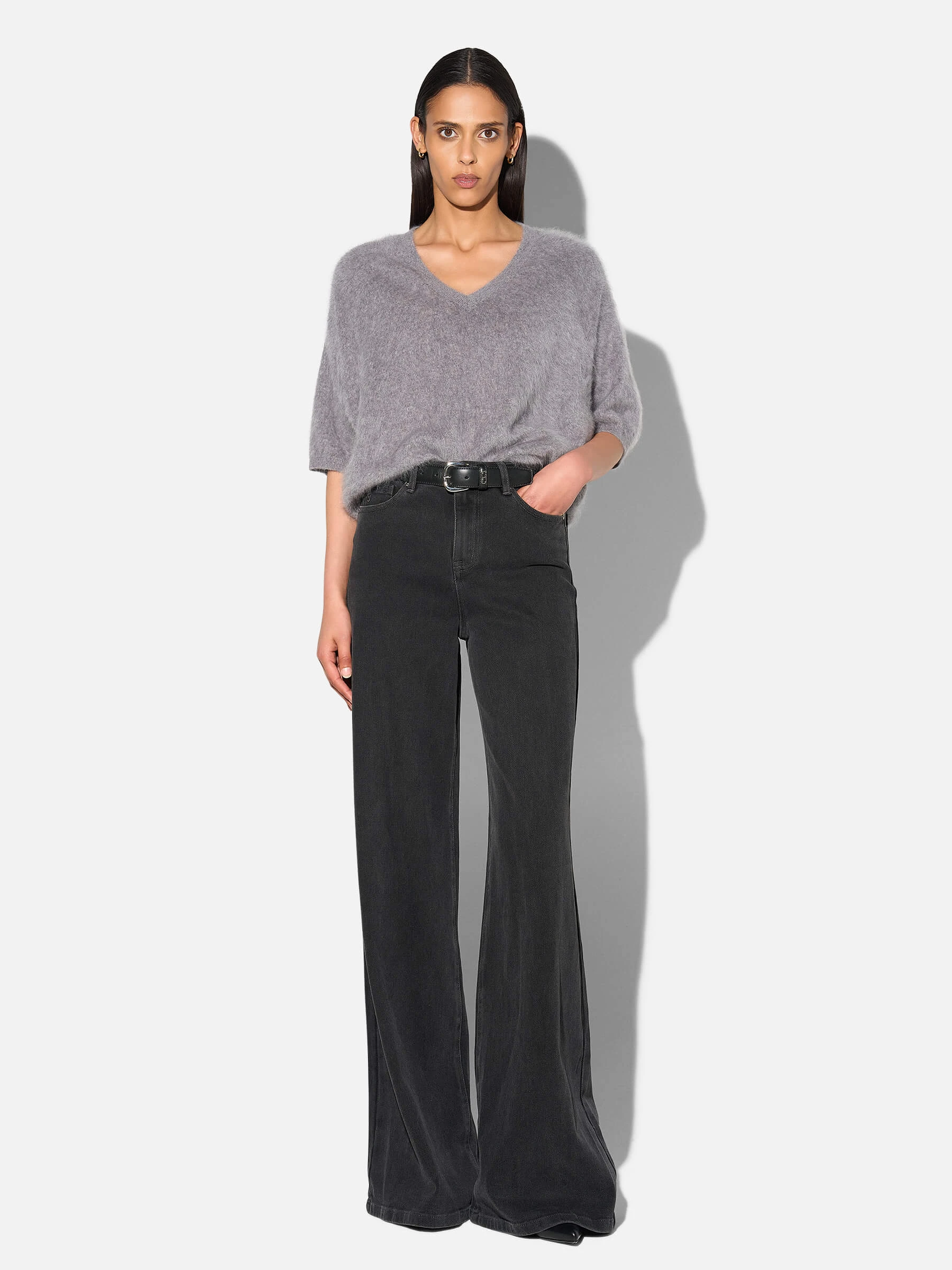 Brushed Cashmere Dames Trui V Hals Romeo Grijs